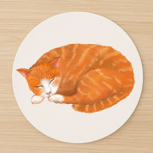 Sleeping Orange Tabby Cat Mousepad - MerikaArt