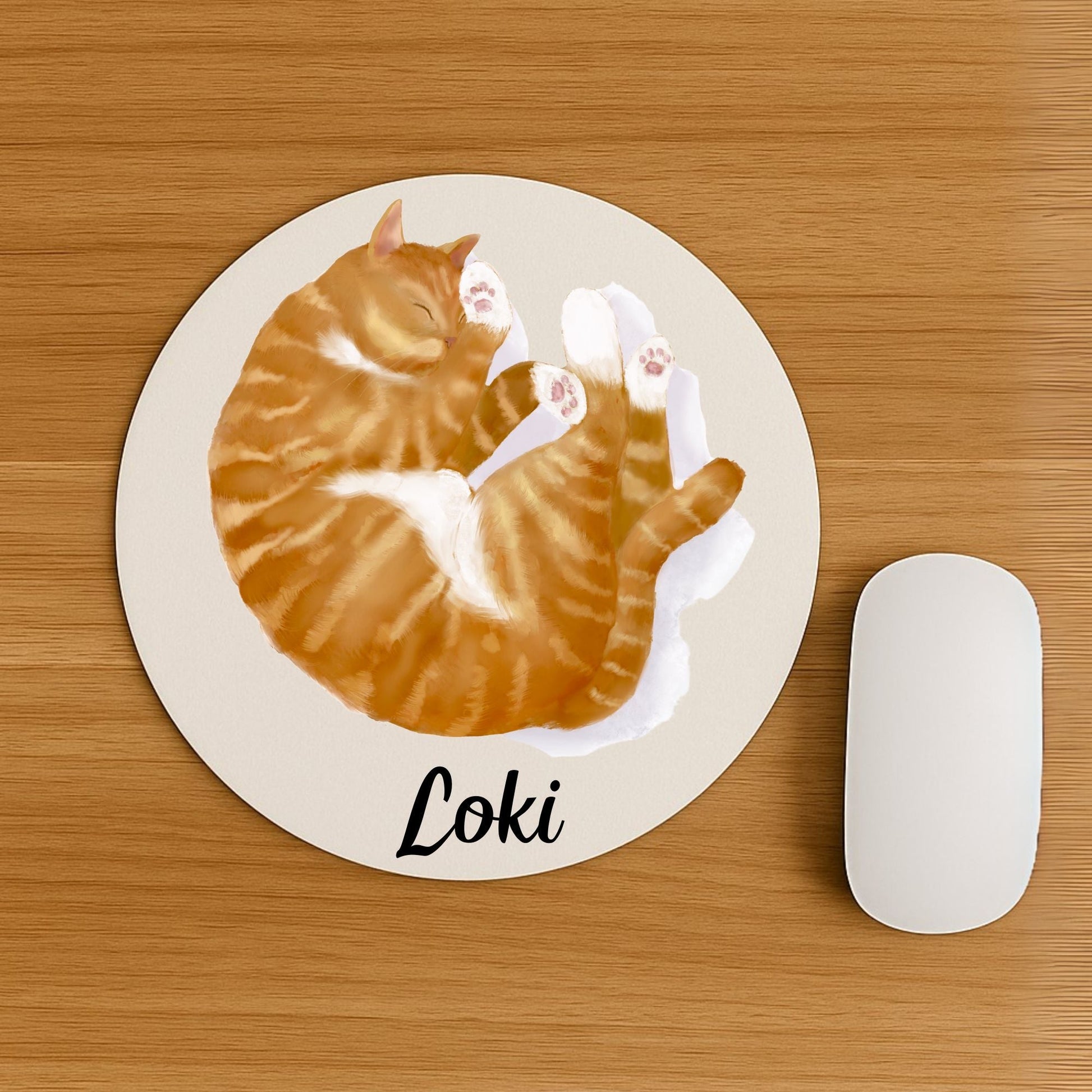 Sleeping Orange Tabby Cat Mousepad - MerikaArt
