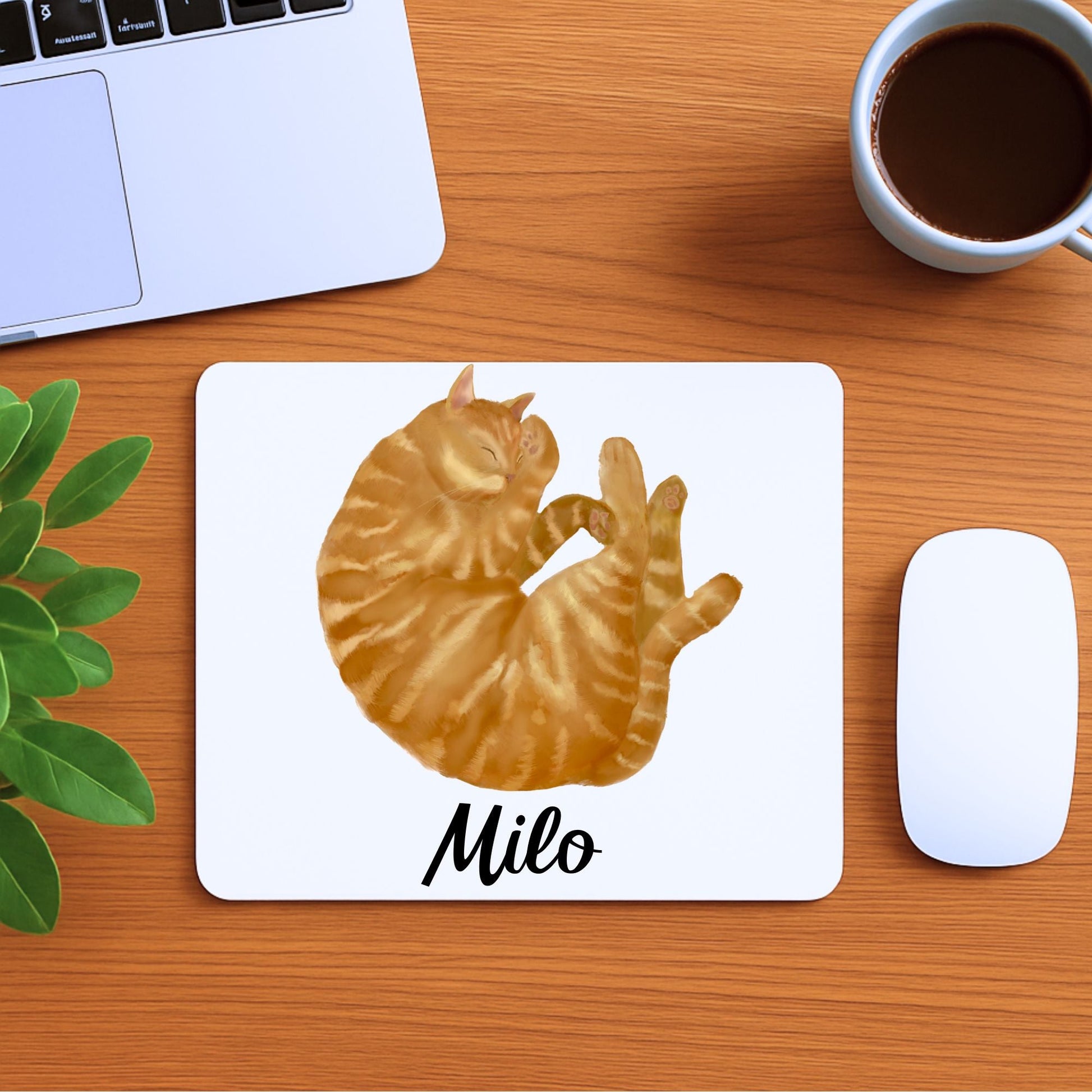 Sleeping Orange Tabby Cat Mousepad - MerikaArt