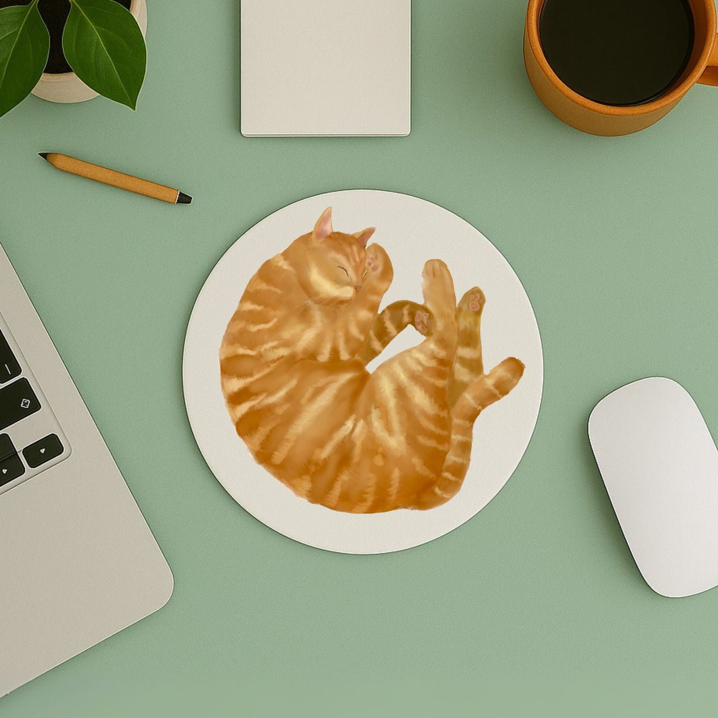 Sleeping Orange Tabby Cat Mousepad - MerikaArt