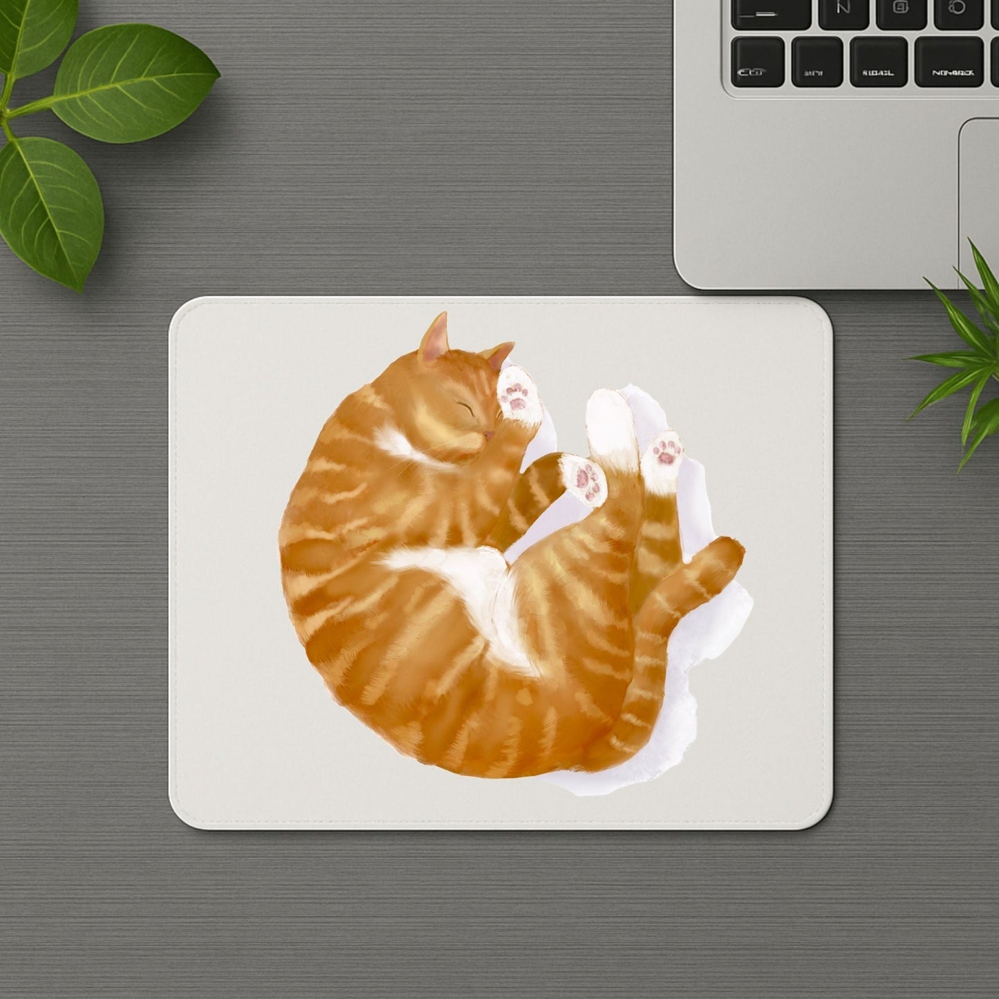 Sleeping Orange Tabby Cat Mousepad - MerikaArt