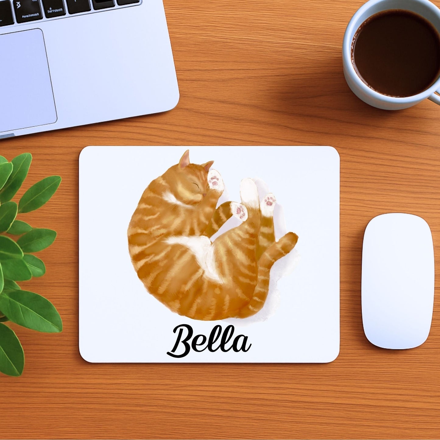 Sleeping Orange Tabby Cat Mousepad - MerikaArt