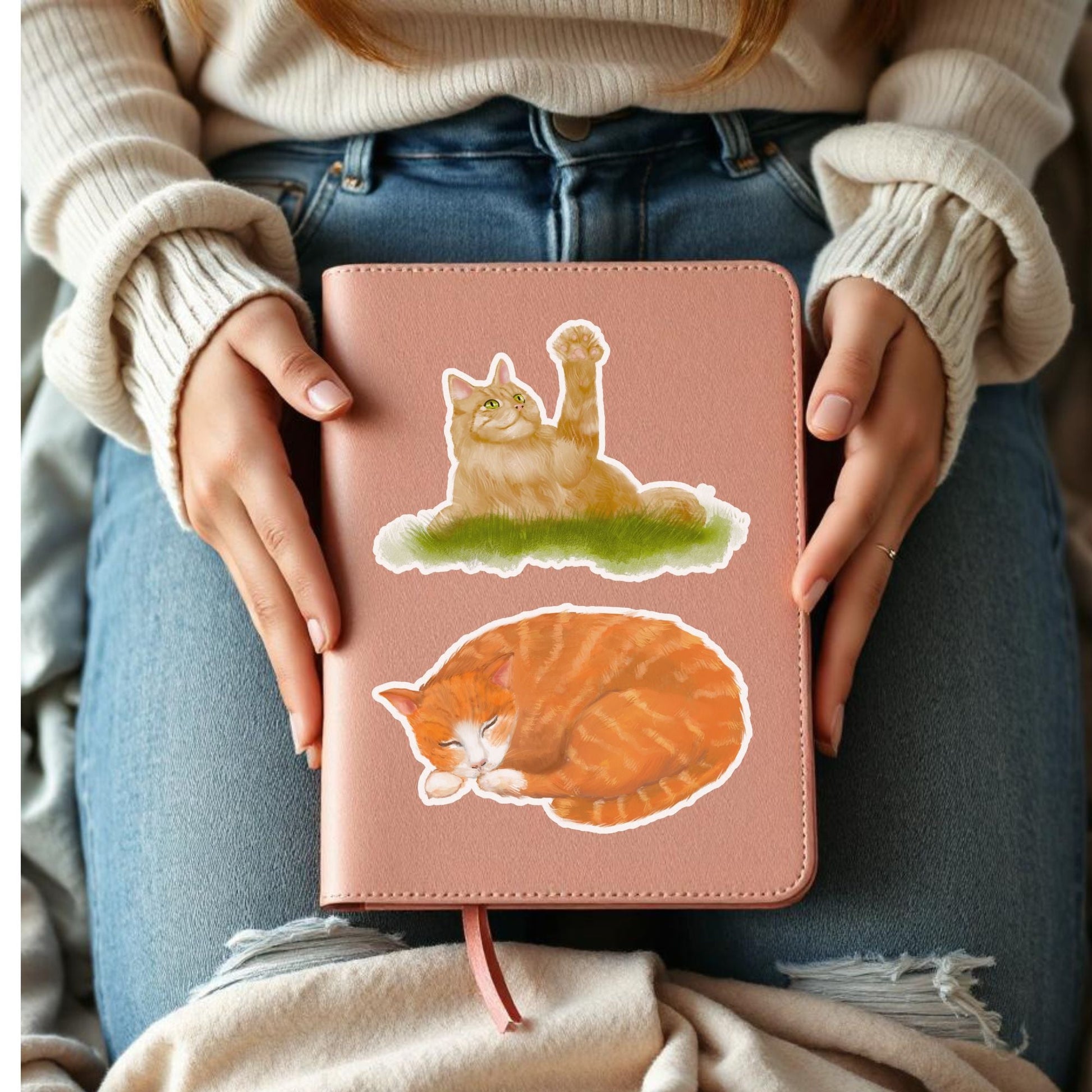 Sleeping Orange Tabby Cat Sticker - MerikaArt