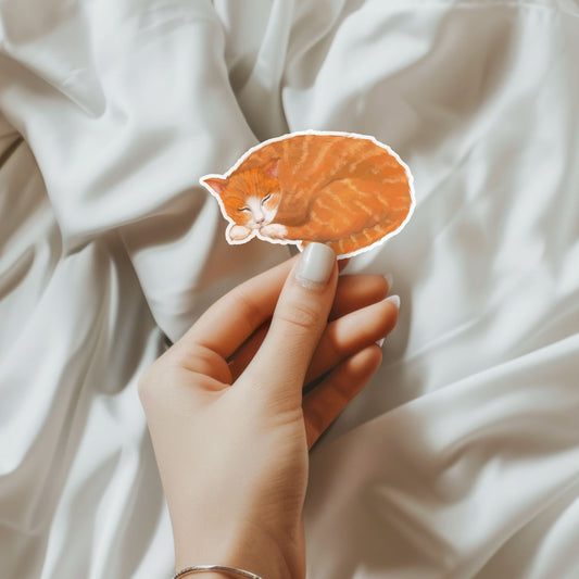 Sleeping Orange Tabby Cat Sticker - MerikaArt