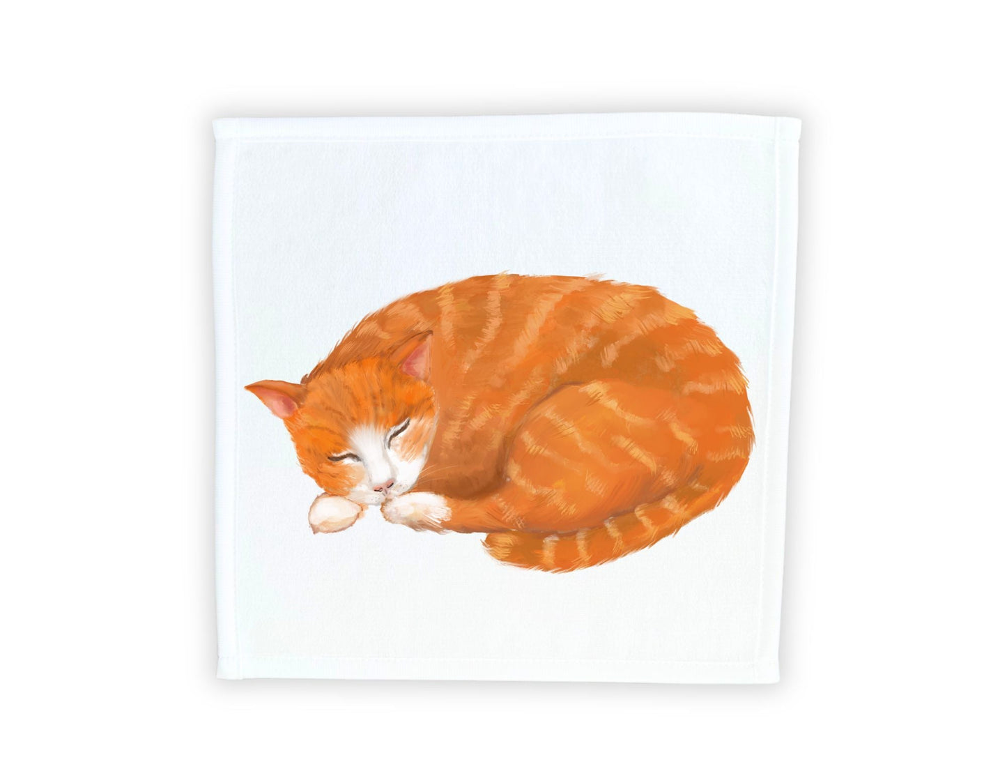Sleeping Orange Tabby Cat Washcloth - MerikaArt