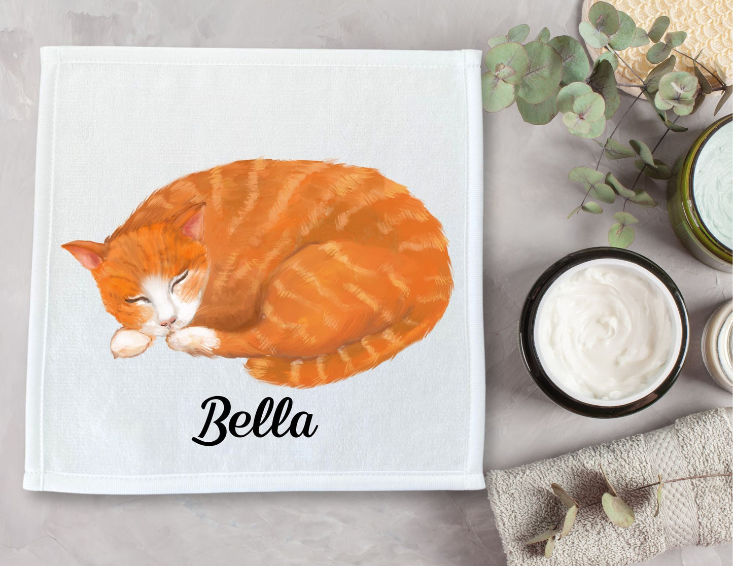 Sleeping Orange Tabby Cat Washcloth - MerikaArt