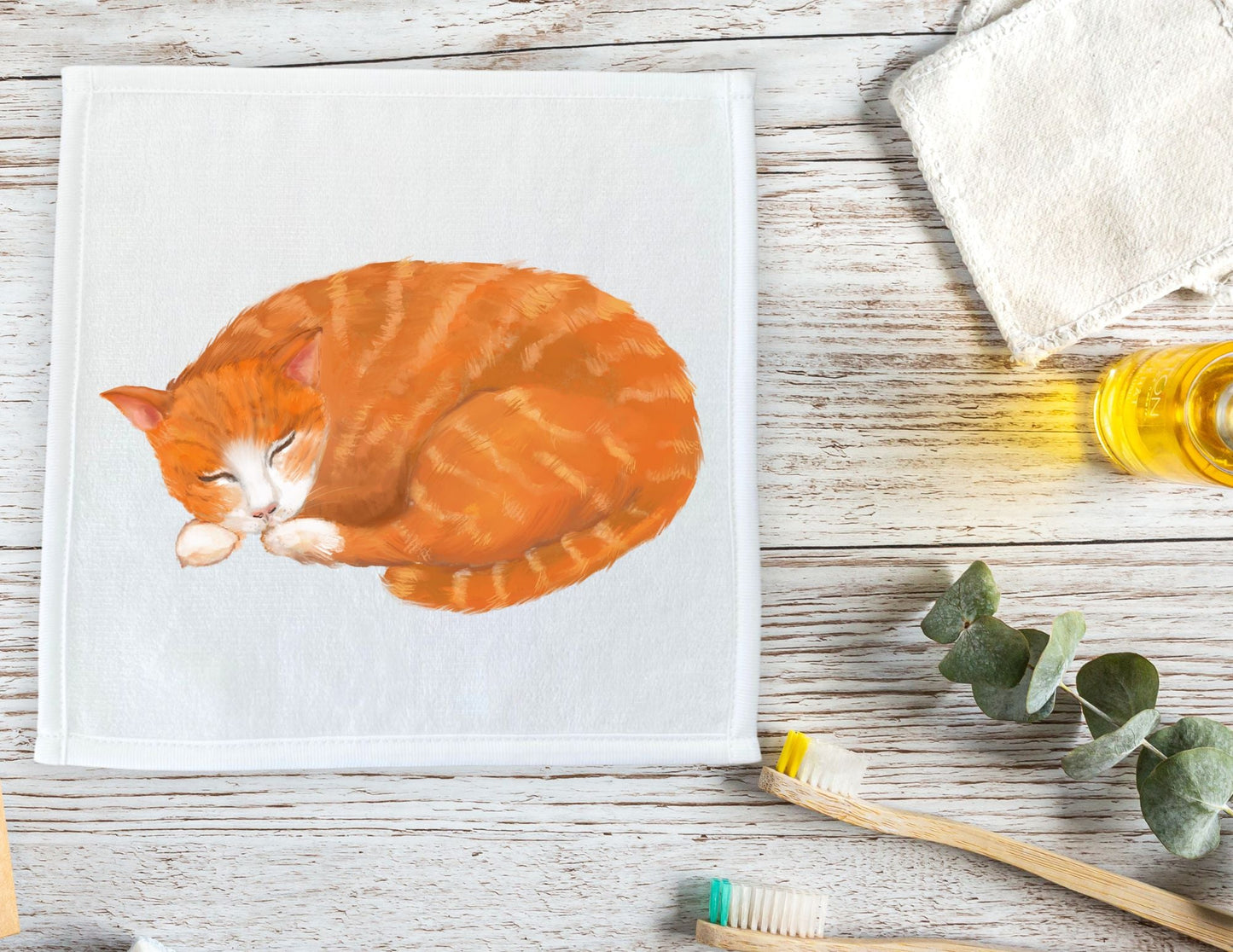 Sleeping Orange Tabby Cat Washcloth - MerikaArt