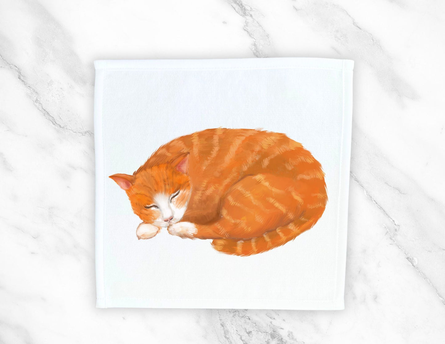 Sleeping Orange Tabby Cat Washcloth - MerikaArt