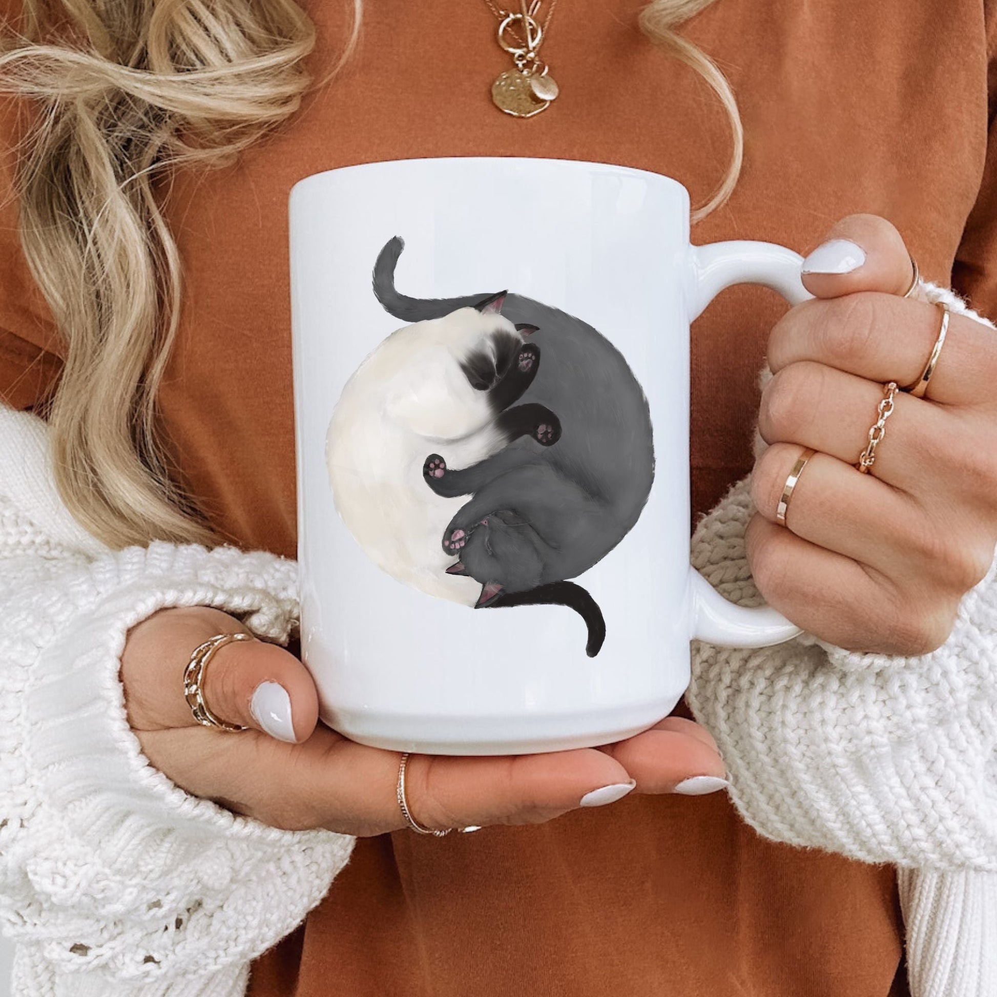 Sleeping Siamese and Gray Cat Mug - MerikaArt