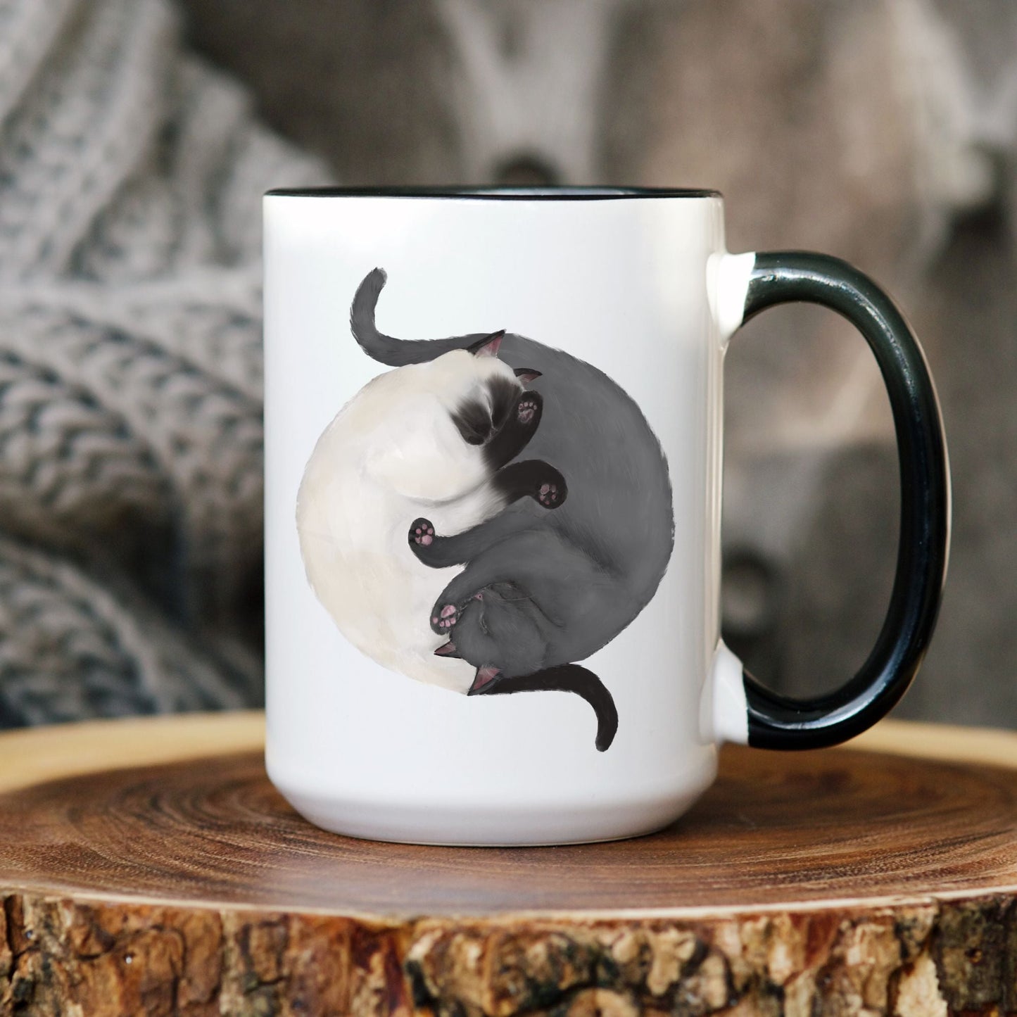 Sleeping Siamese and Gray Cat Mug - MerikaArt