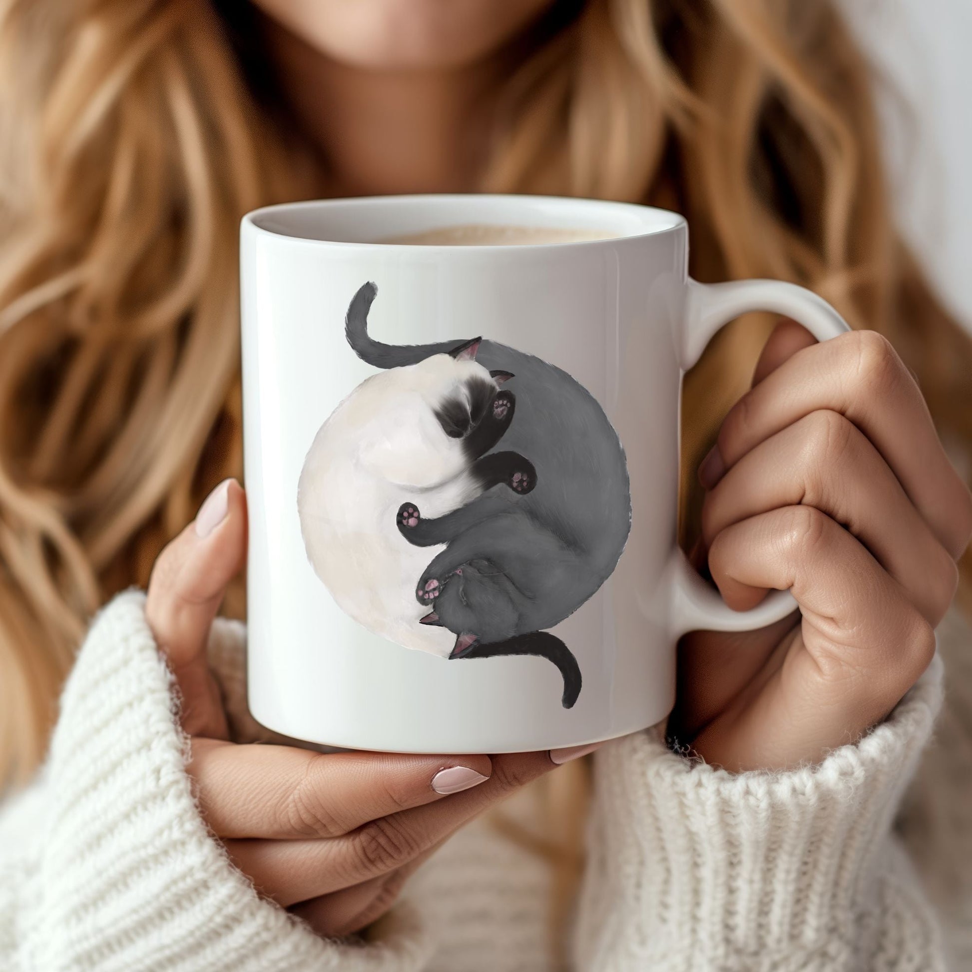 Sleeping Siamese and Gray Cat Mug - MerikaArt