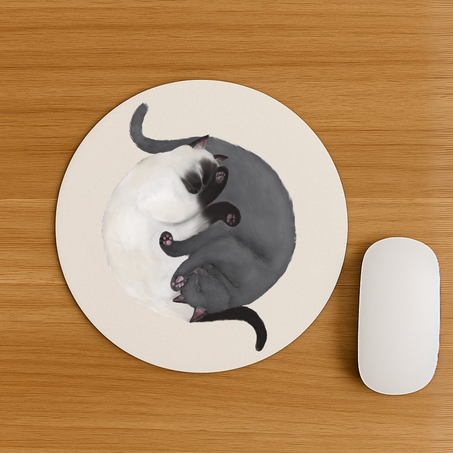 Sleeping Siamese and Gray Cats Mousepad - MerikaArt