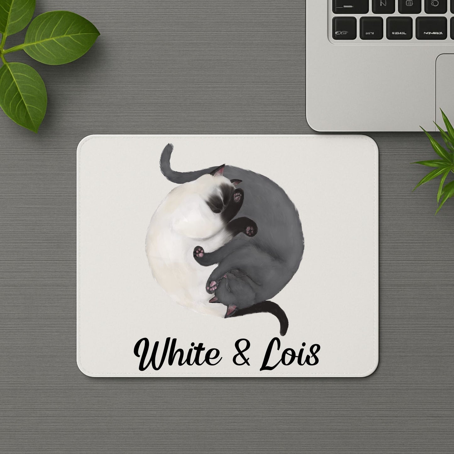 Sleeping Siamese and Gray Cats Mousepad - MerikaArt