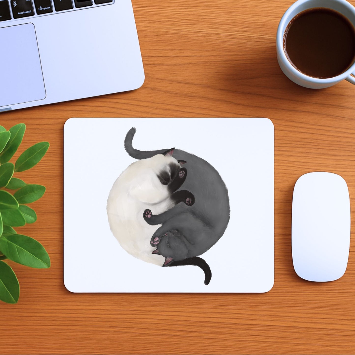 Sleeping Siamese and Gray Cats Mousepad - MerikaArt