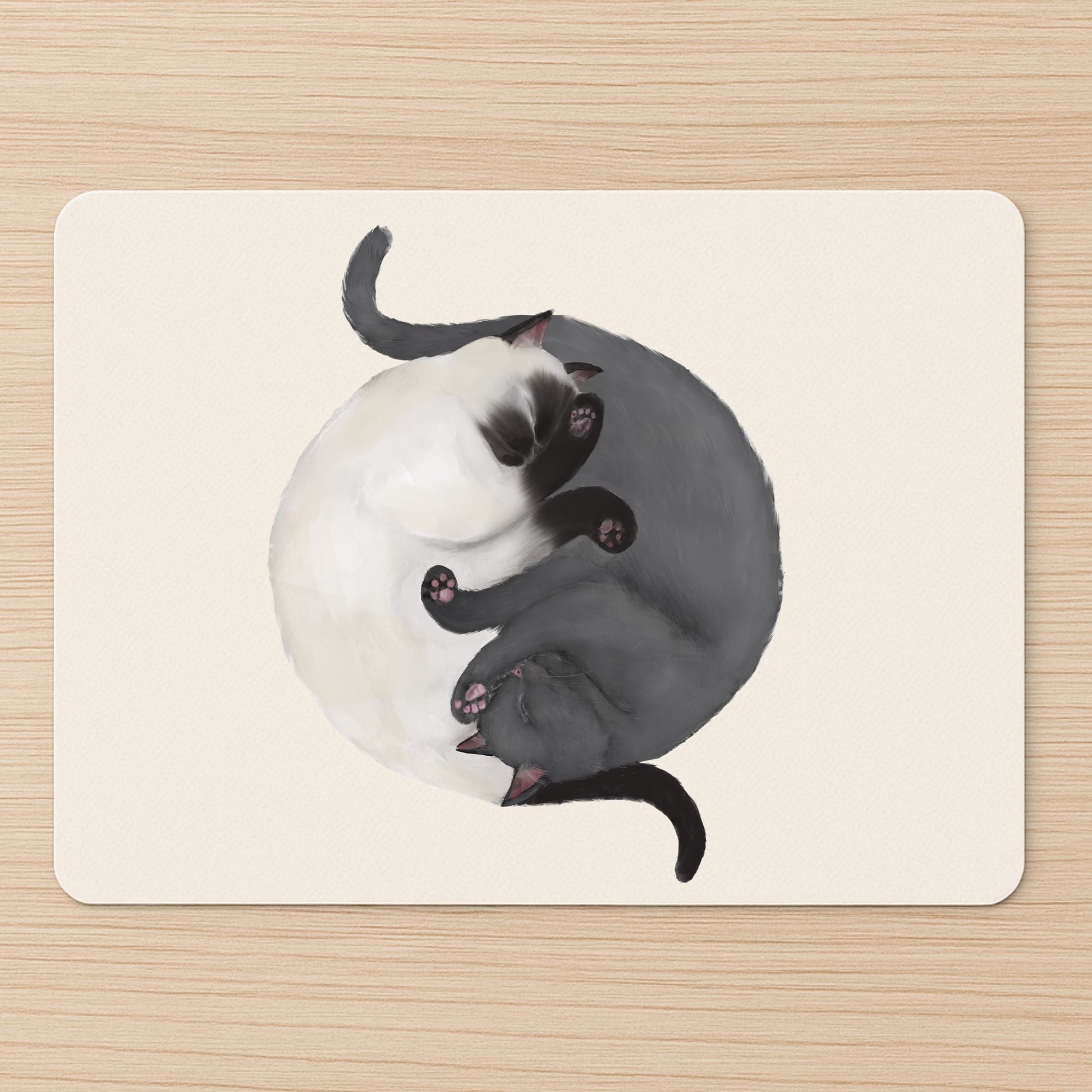 Sleeping Siamese and Gray Cats Mousepad - MerikaArt