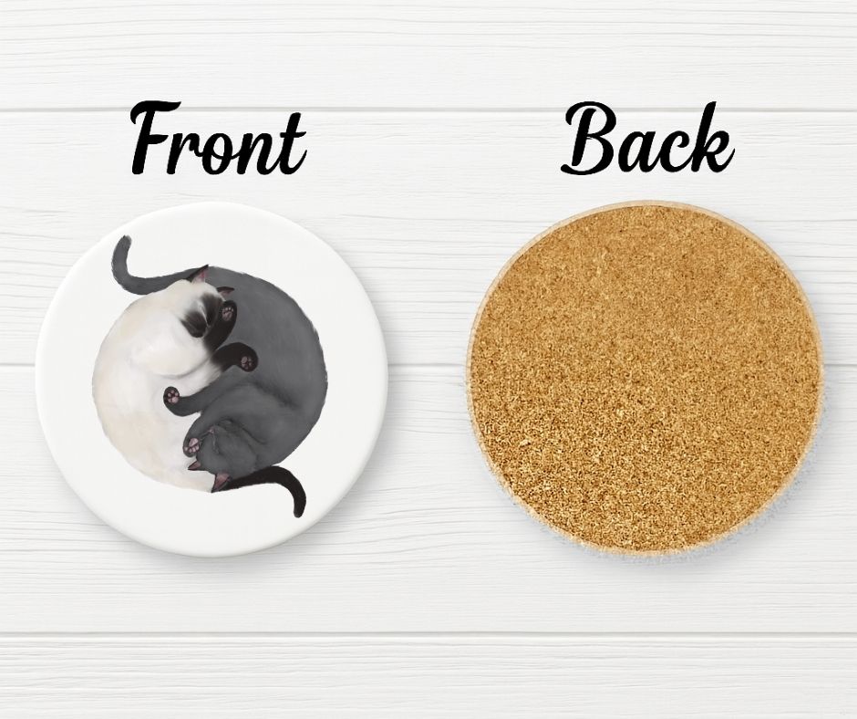 Sleeping Siamese and Gray Cats Personalized Ceramic Coaster - MerikaArt