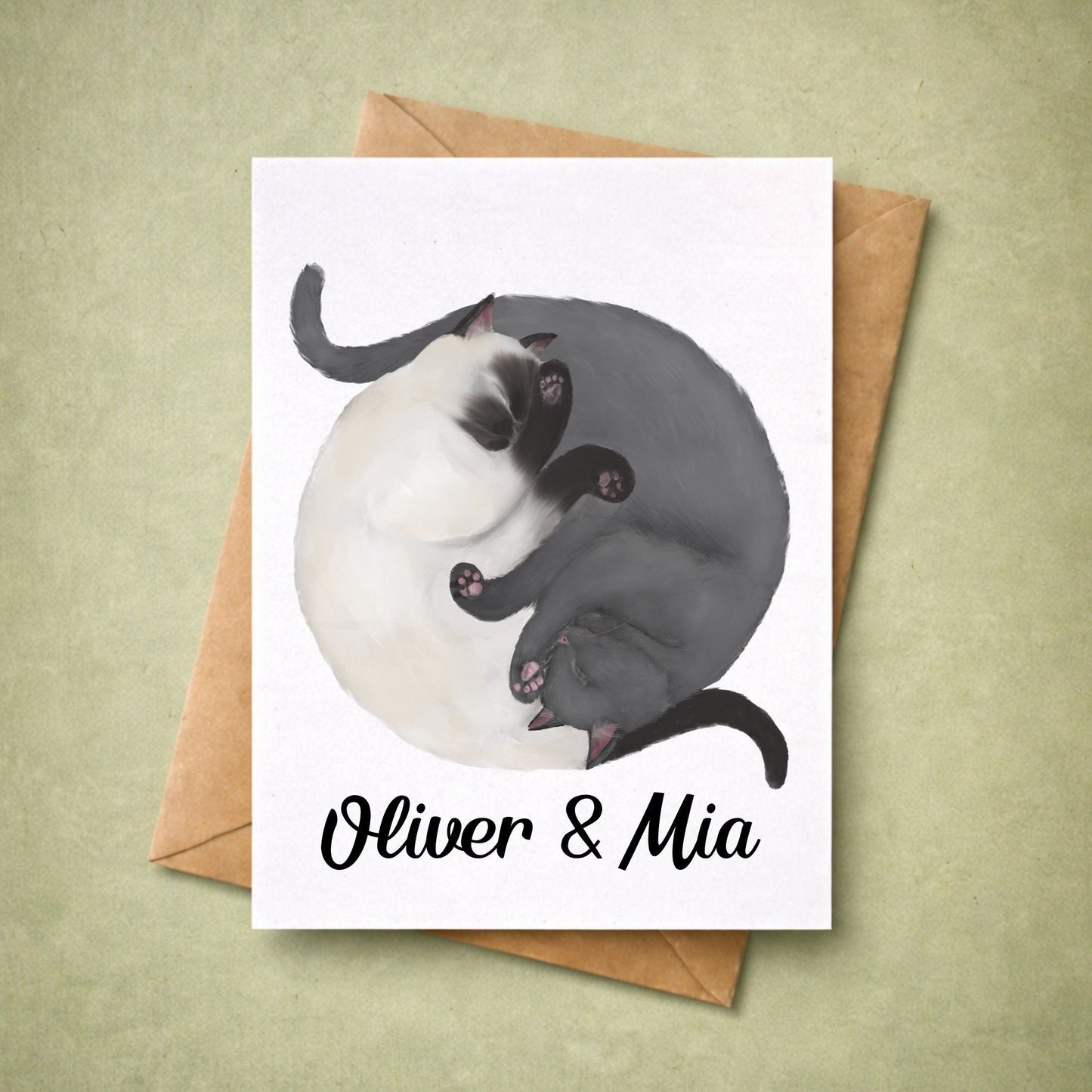 Sleeping Siamese And Gray Cats Postcard - MerikaArt