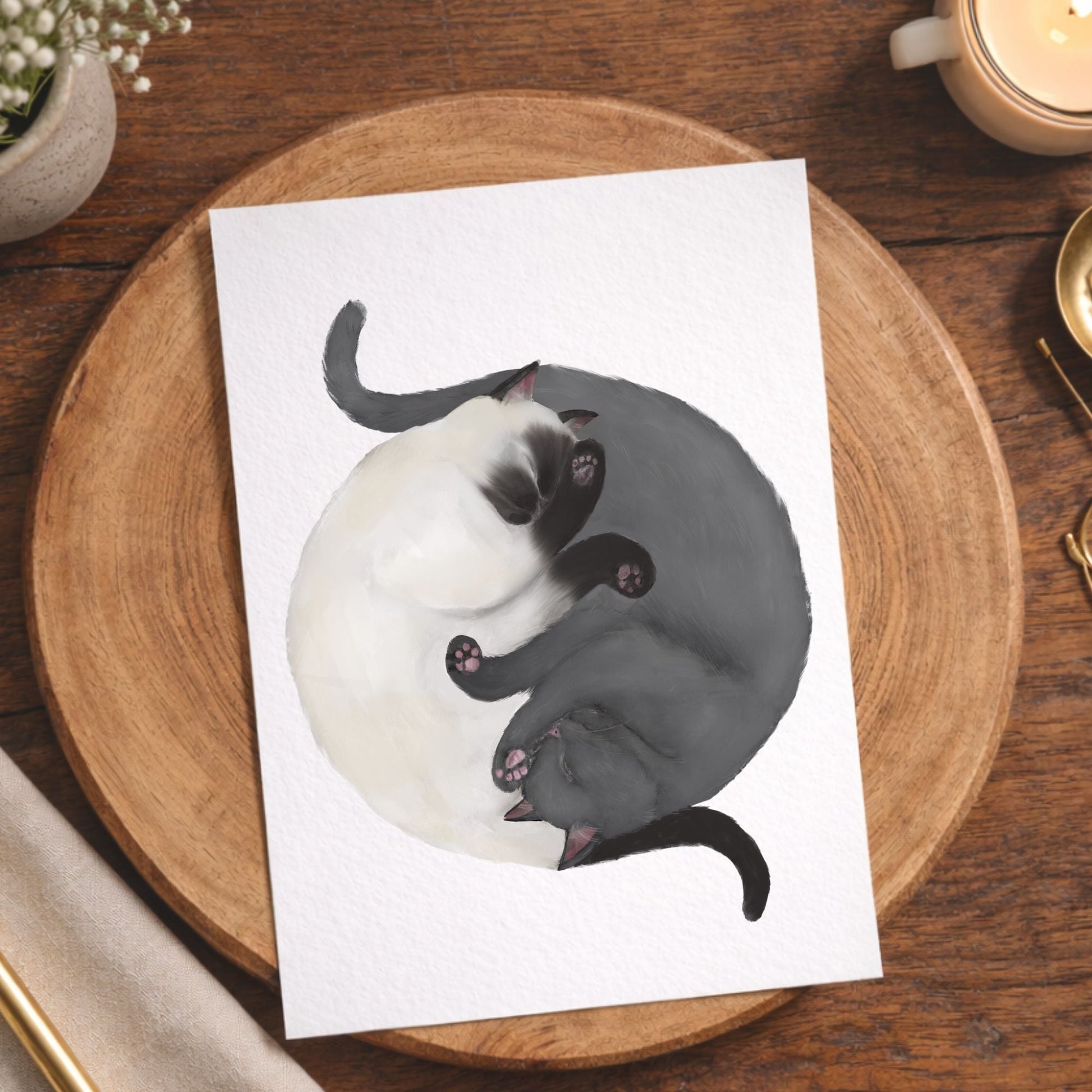 Sleeping Siamese And Gray Cats Postcard - MerikaArt