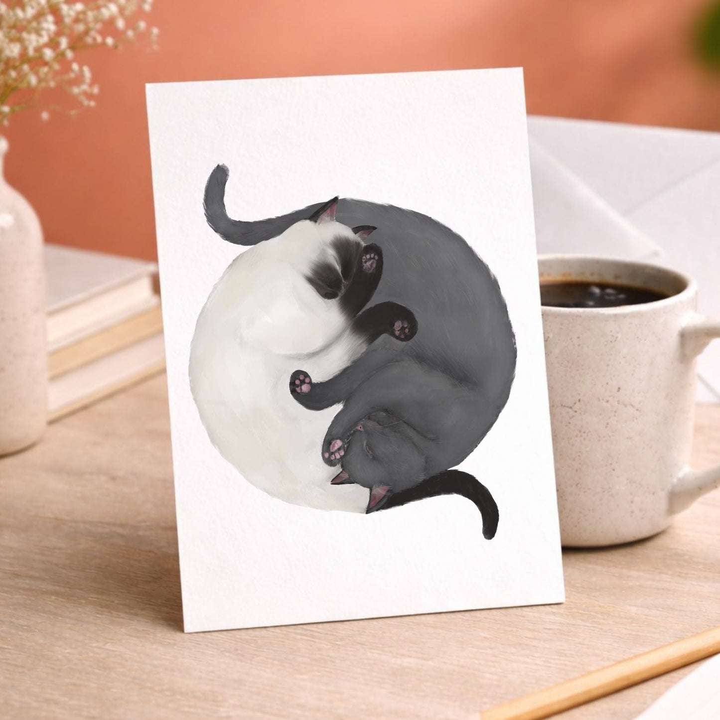 Sleeping Siamese And Gray Cats Postcard - MerikaArt