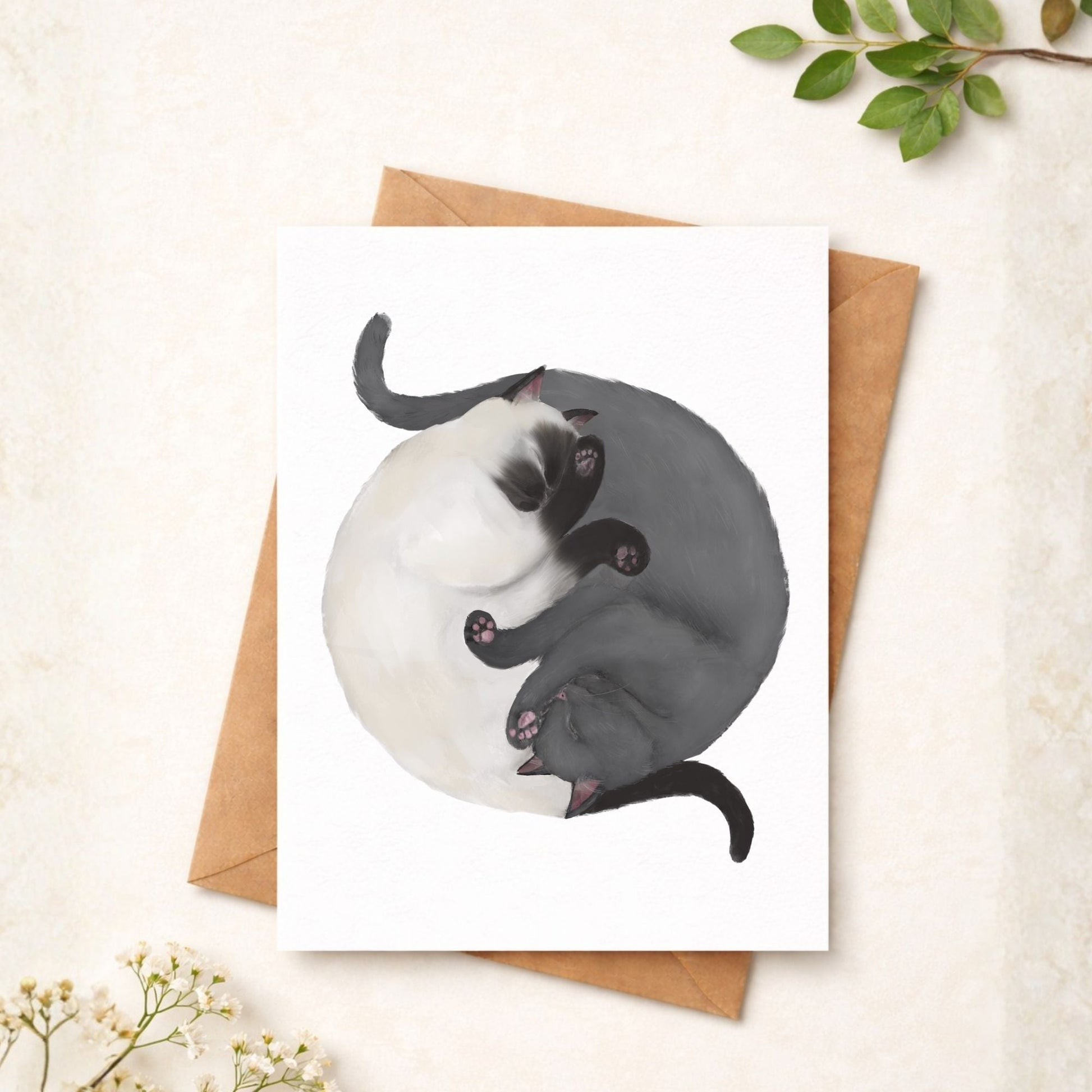 Sleeping Siamese And Gray Cats Postcard - MerikaArt