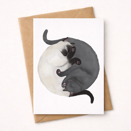 Sleeping Siamese And Gray Cats Postcard - MerikaArt