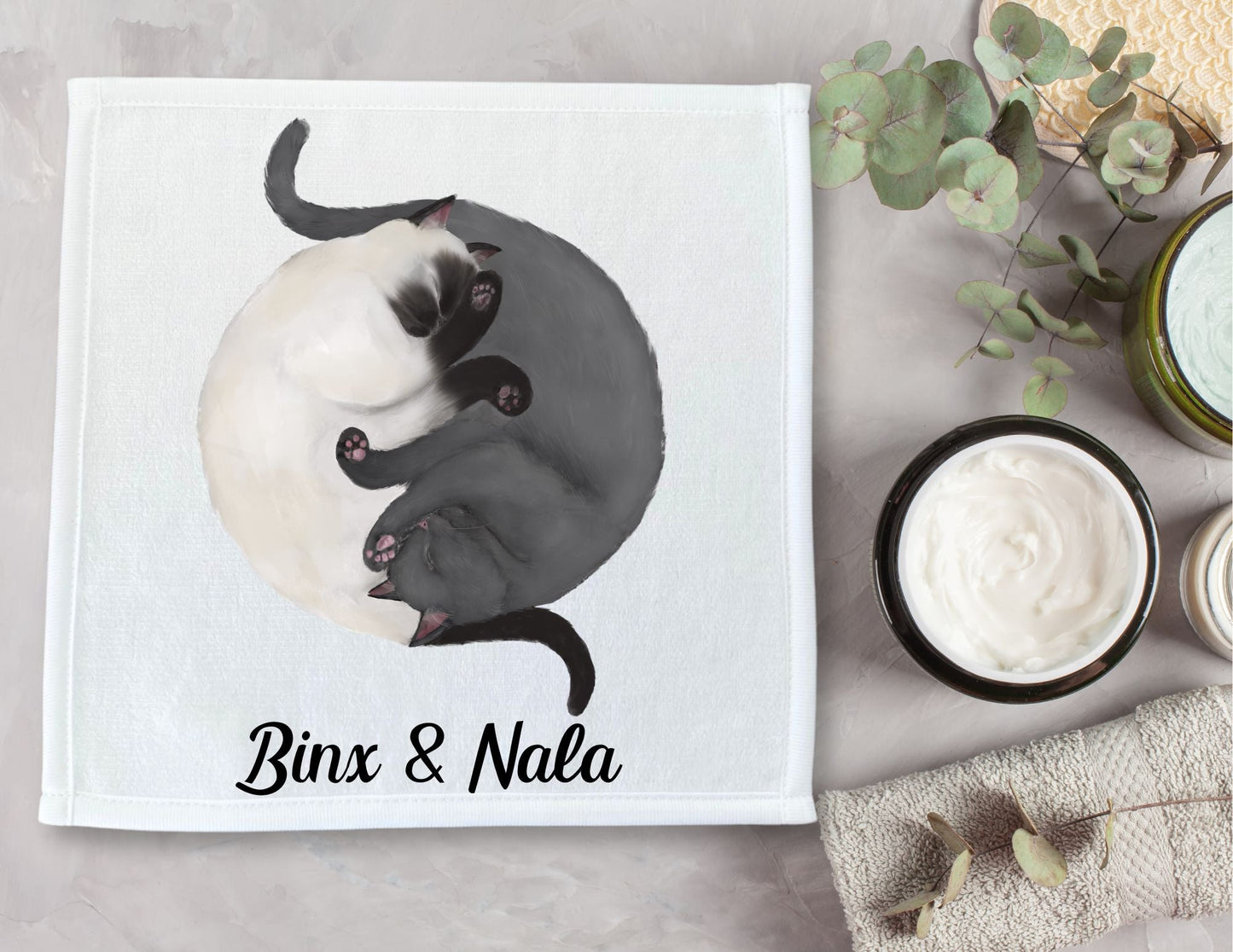 Sleeping Siamese and Gray Cats Washcloth - MerikaArt