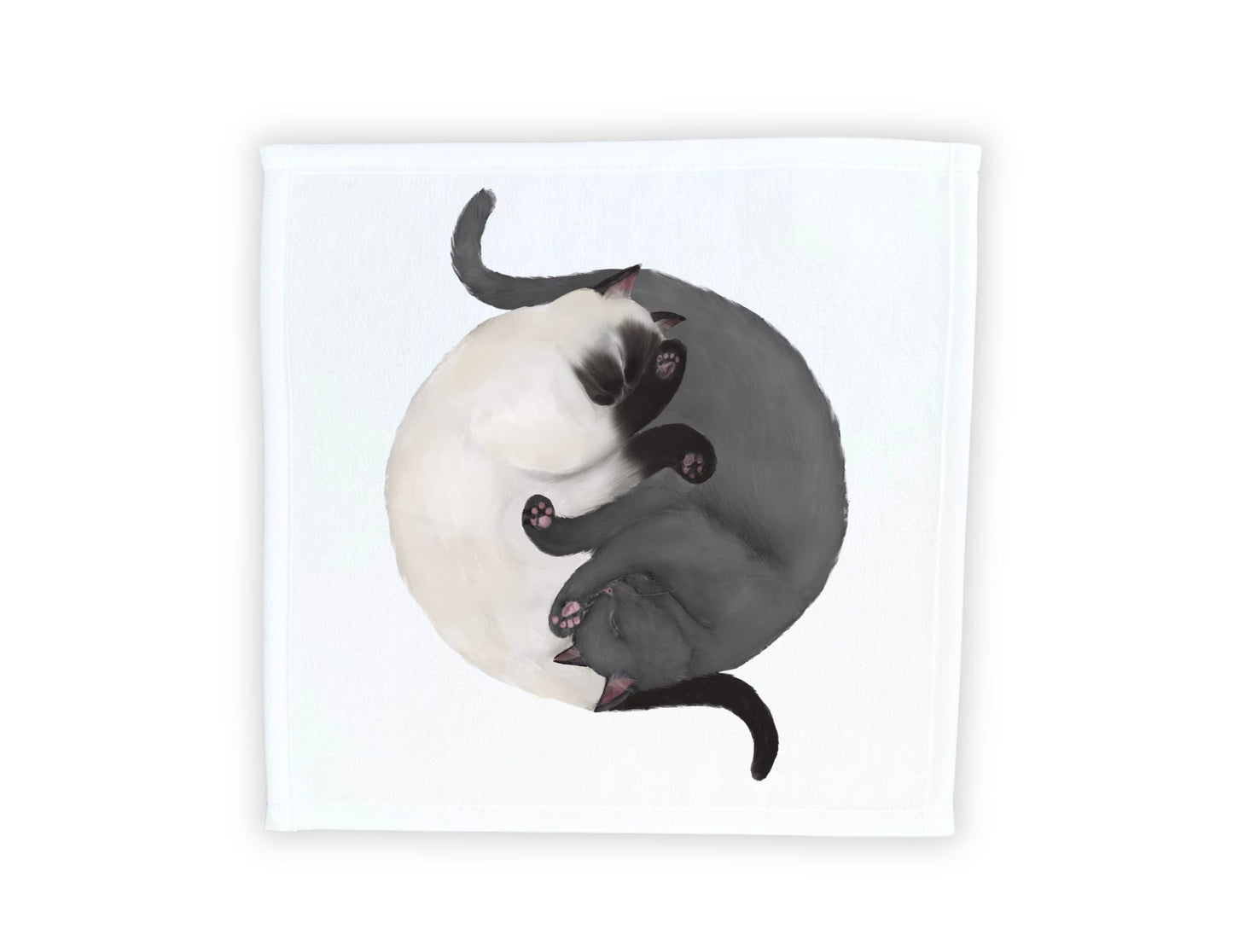 Sleeping Siamese and Gray Cats Washcloth - MerikaArt