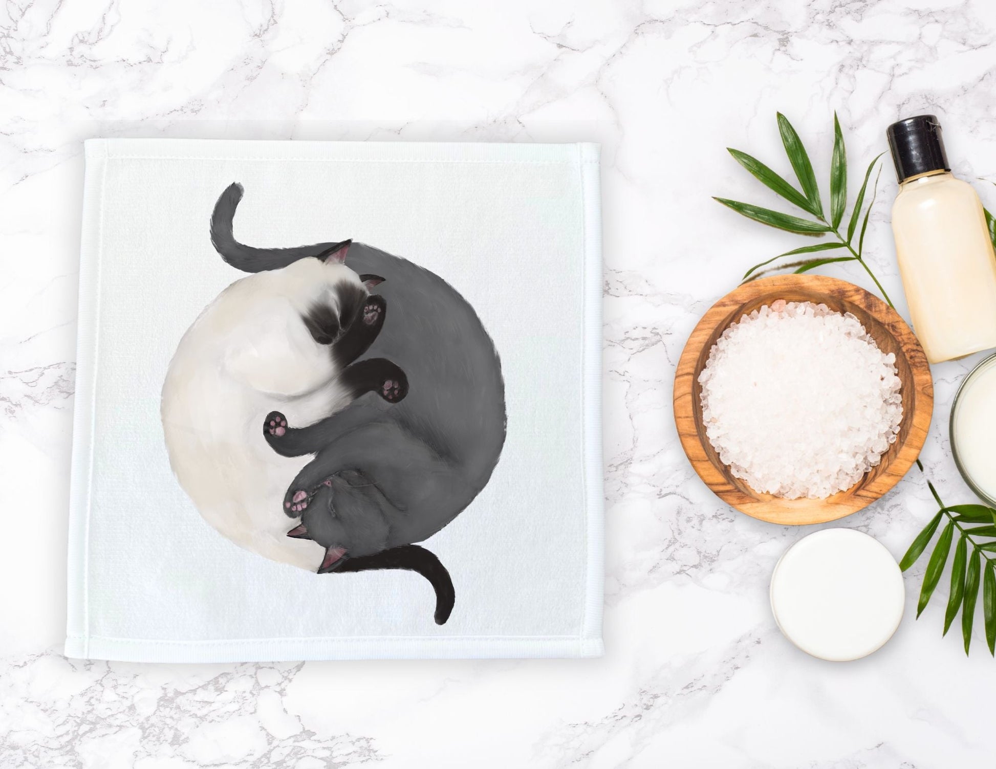 Sleeping Siamese and Gray Cats Washcloth - MerikaArt