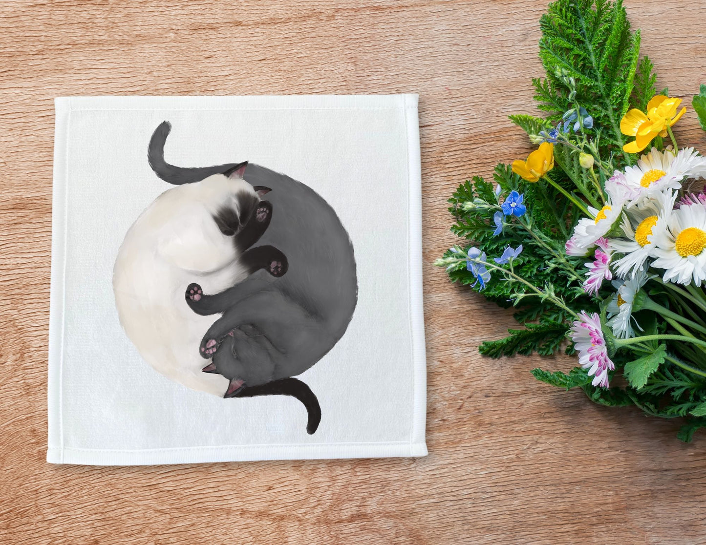 Sleeping Siamese and Gray Cats Washcloth - MerikaArt