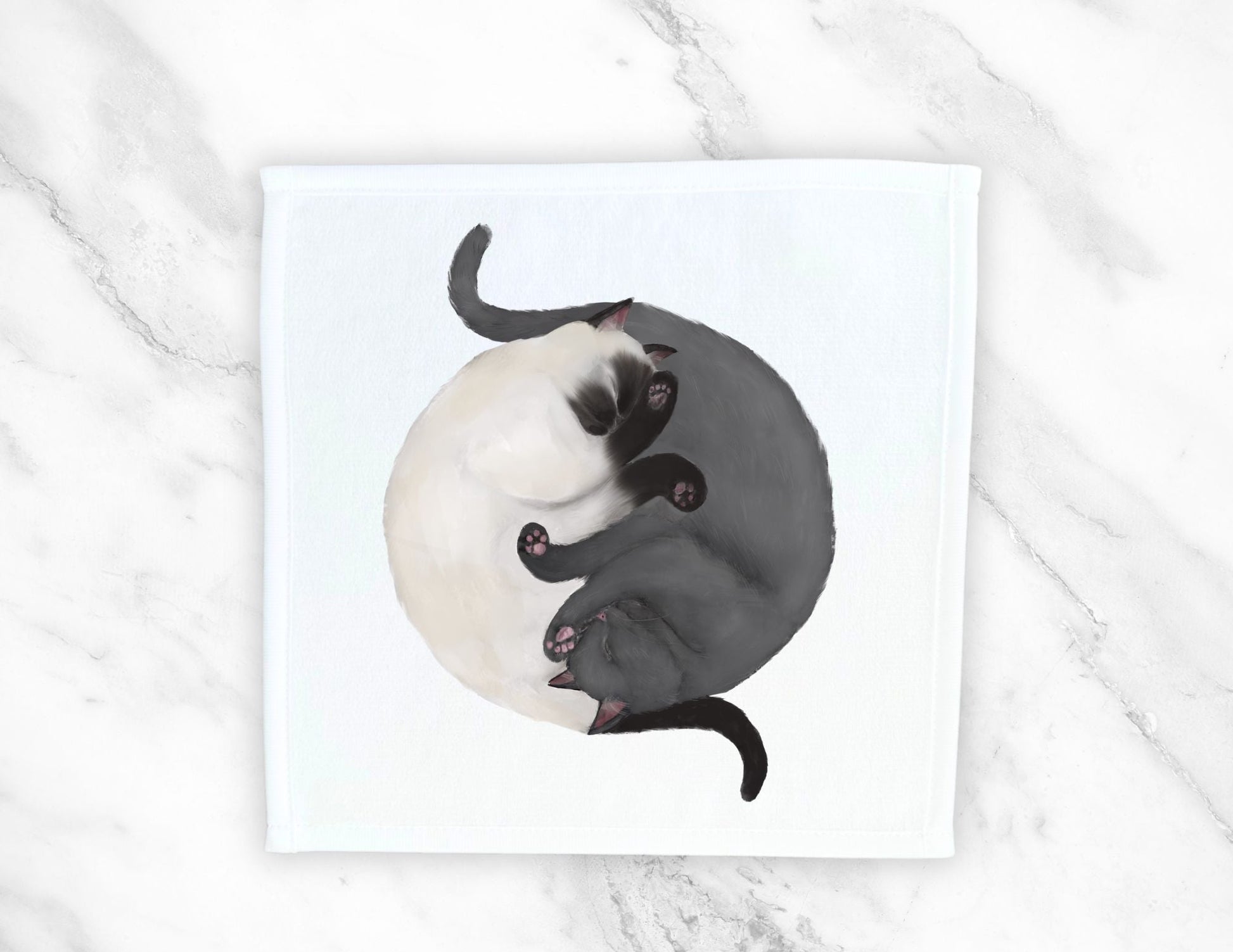 Sleeping Siamese and Gray Cats Washcloth - MerikaArt