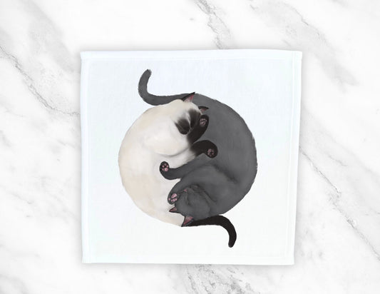 Sleeping Siamese and Gray Cats Washcloth - MerikaArt