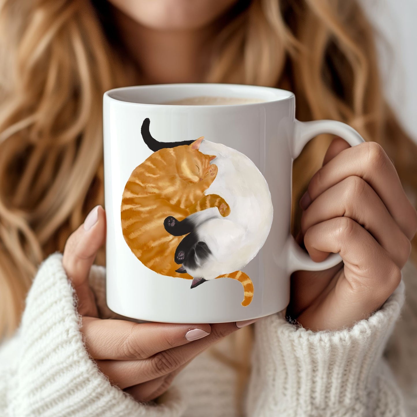 Sleeping Siamese and Orange Cat Mug - MerikaArt
