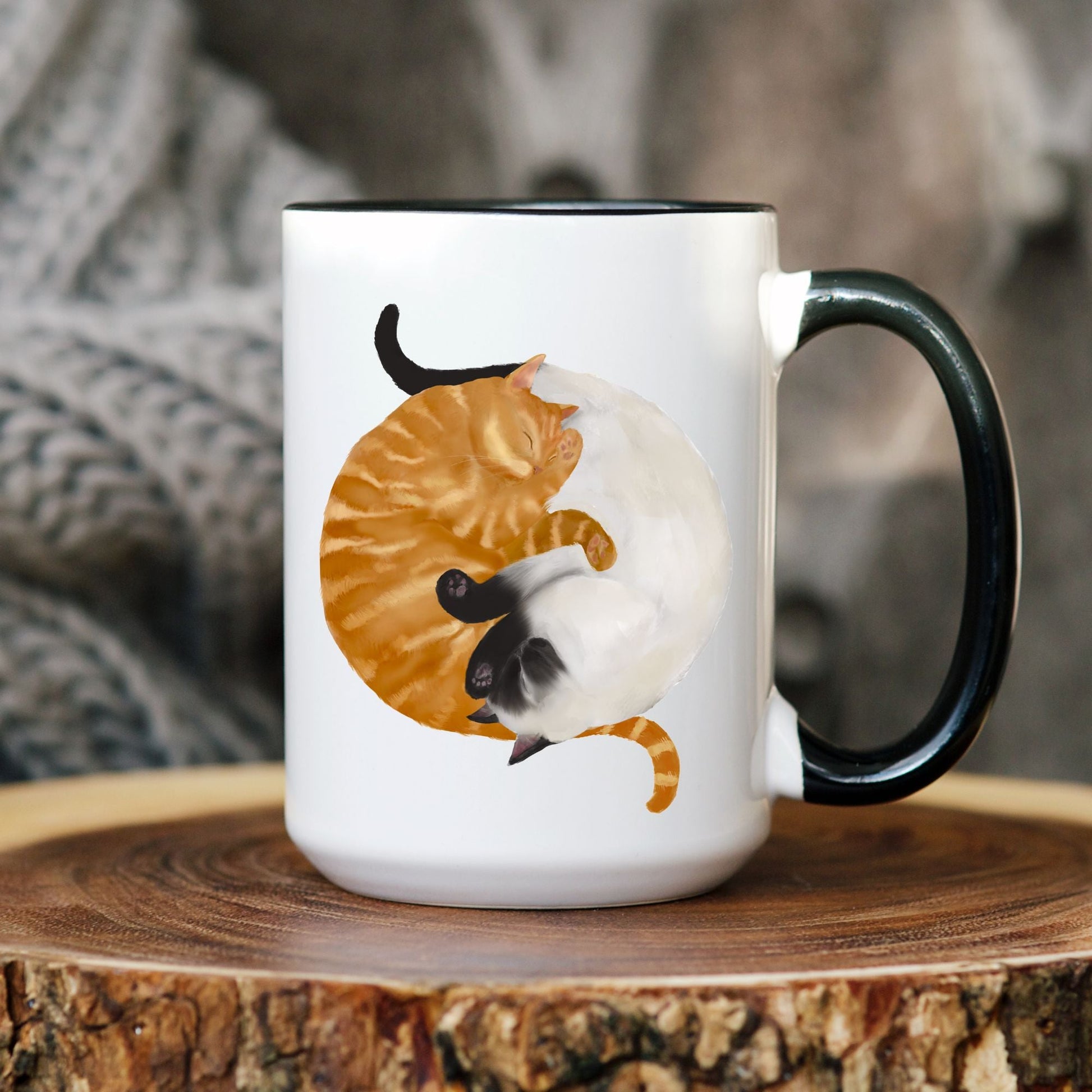 Sleeping Siamese and Orange Cat Mug - MerikaArt
