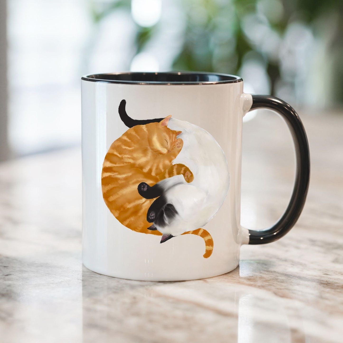Sleeping Siamese and Orange Cat Mug - MerikaArt