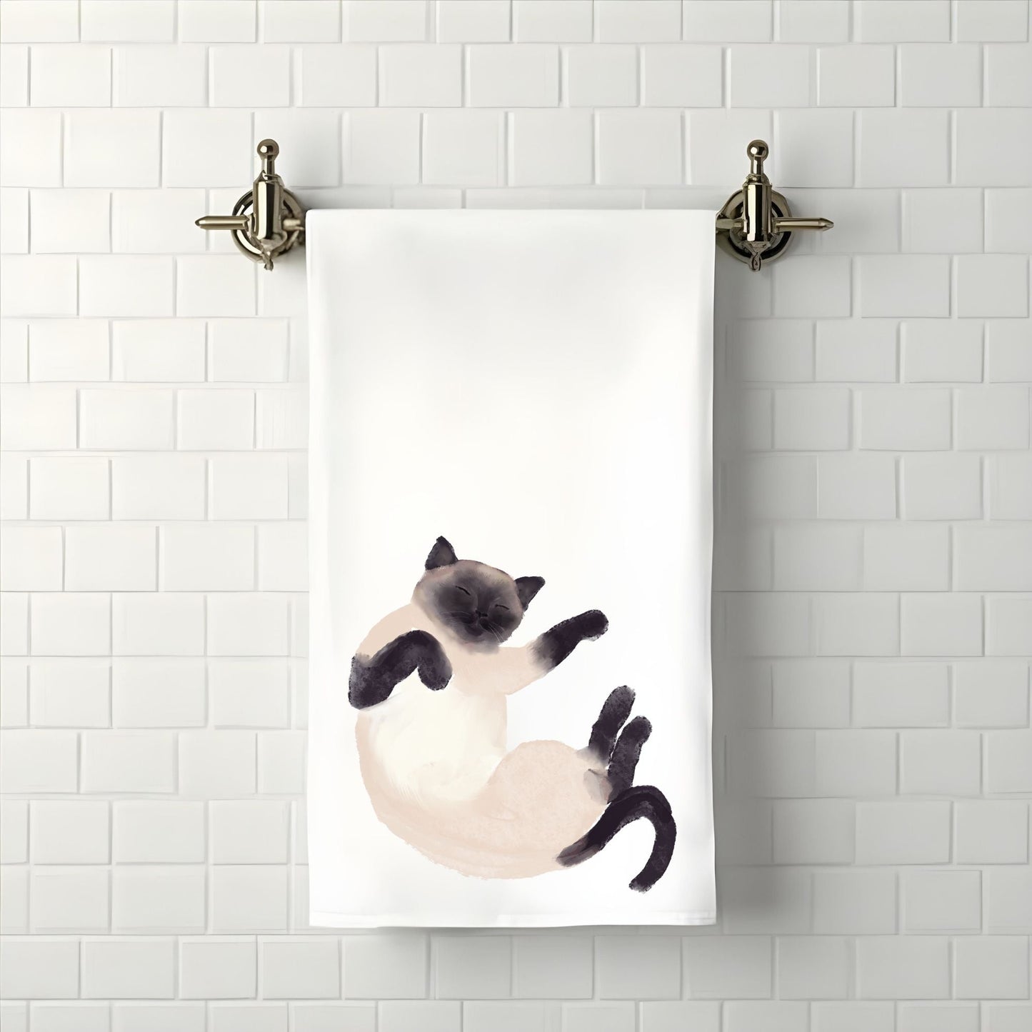 Sleeping Siamese Cat Bathroom Towel - MerikaArt