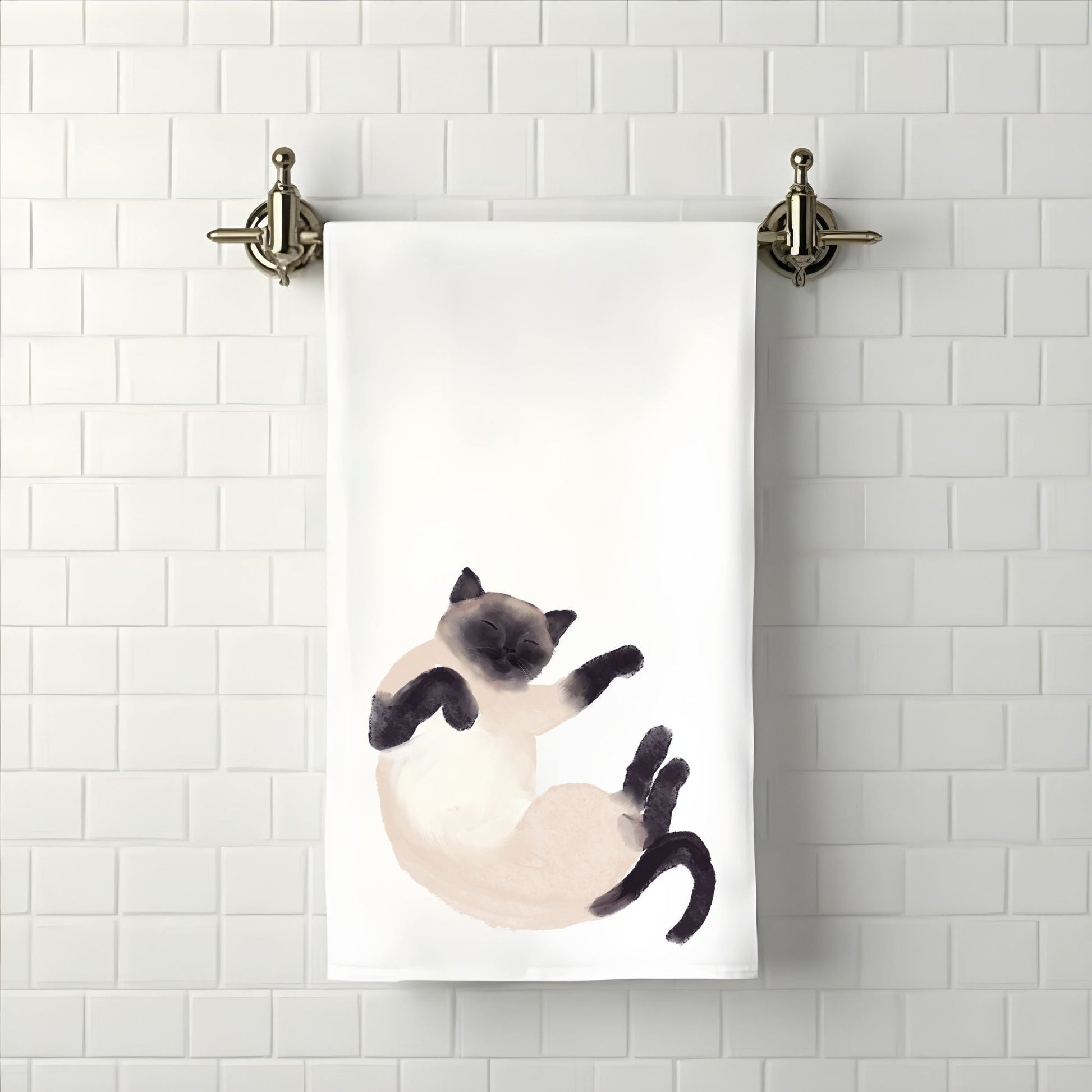 Sleeping Siamese Cat Bathroom Towel - MerikaArt