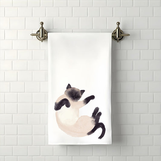 Sleeping Siamese Cat Bathroom Towel - MerikaArt