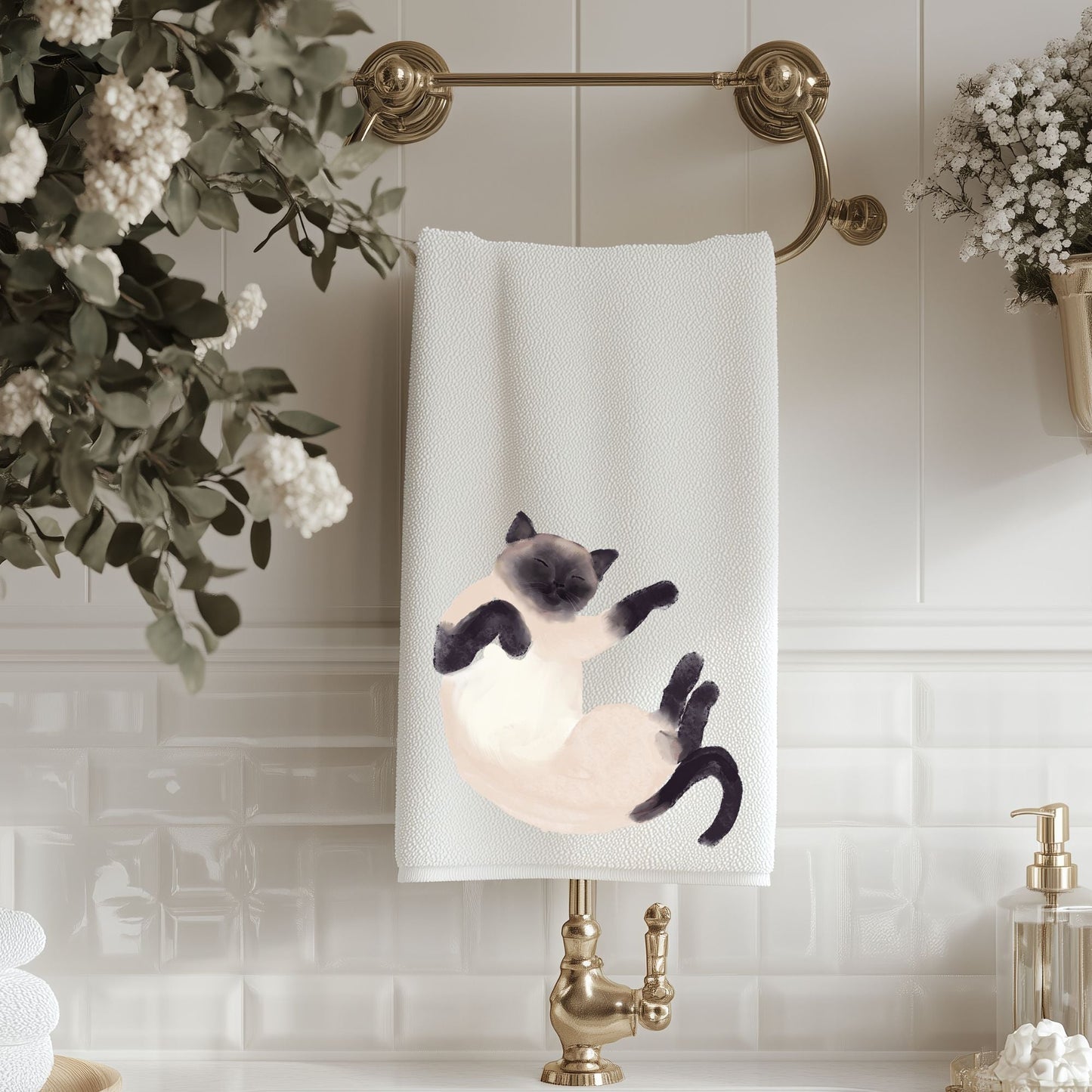 Sleeping Siamese Cat Bathroom Towel - MerikaArt