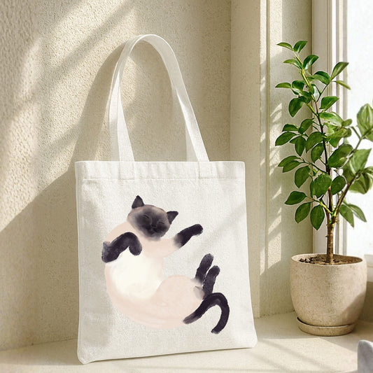 Sleeping Siamese Cat Canvas Tote Bag - MerikaArt