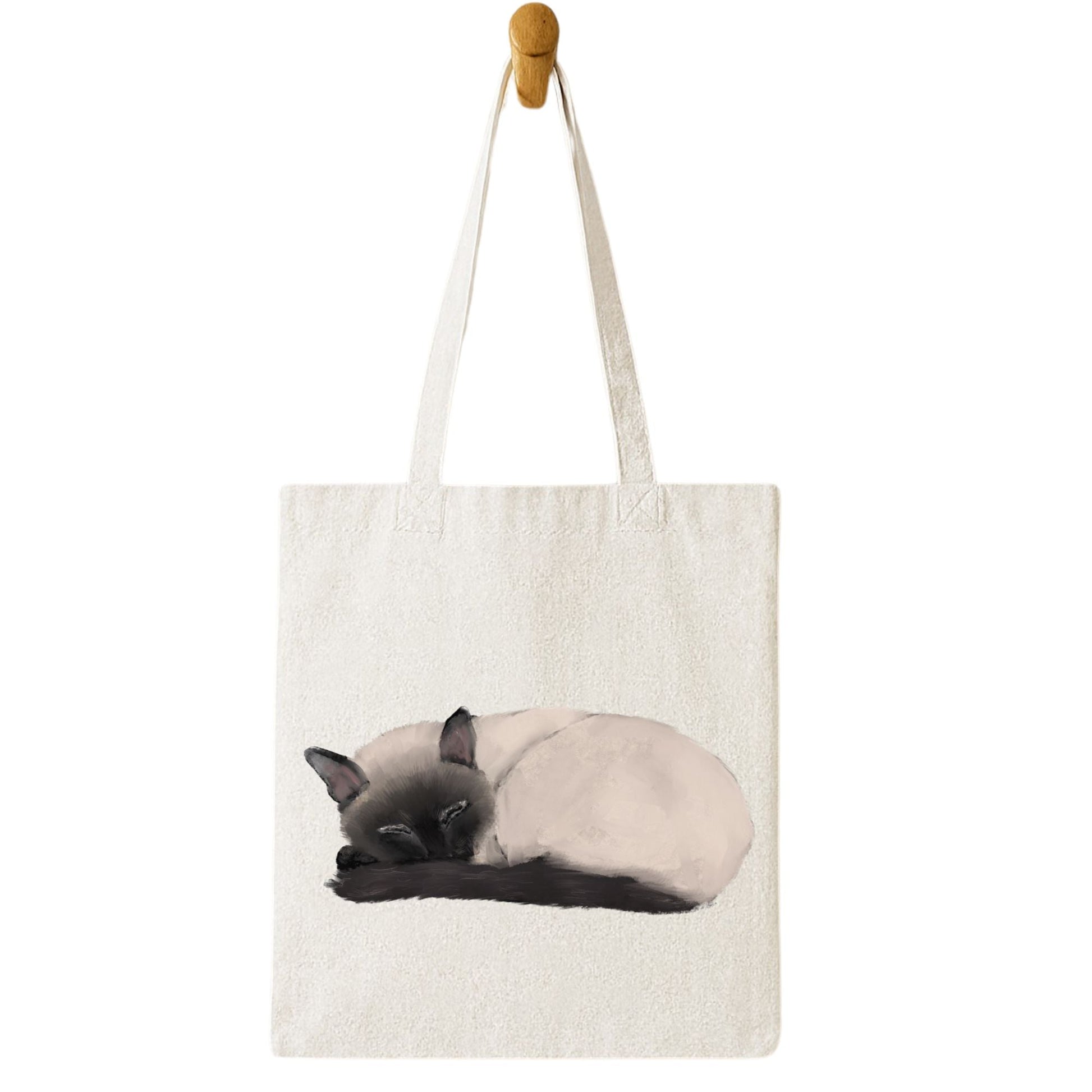 Sleeping Siamese Cat Canvas Tote Bag - MerikaArt