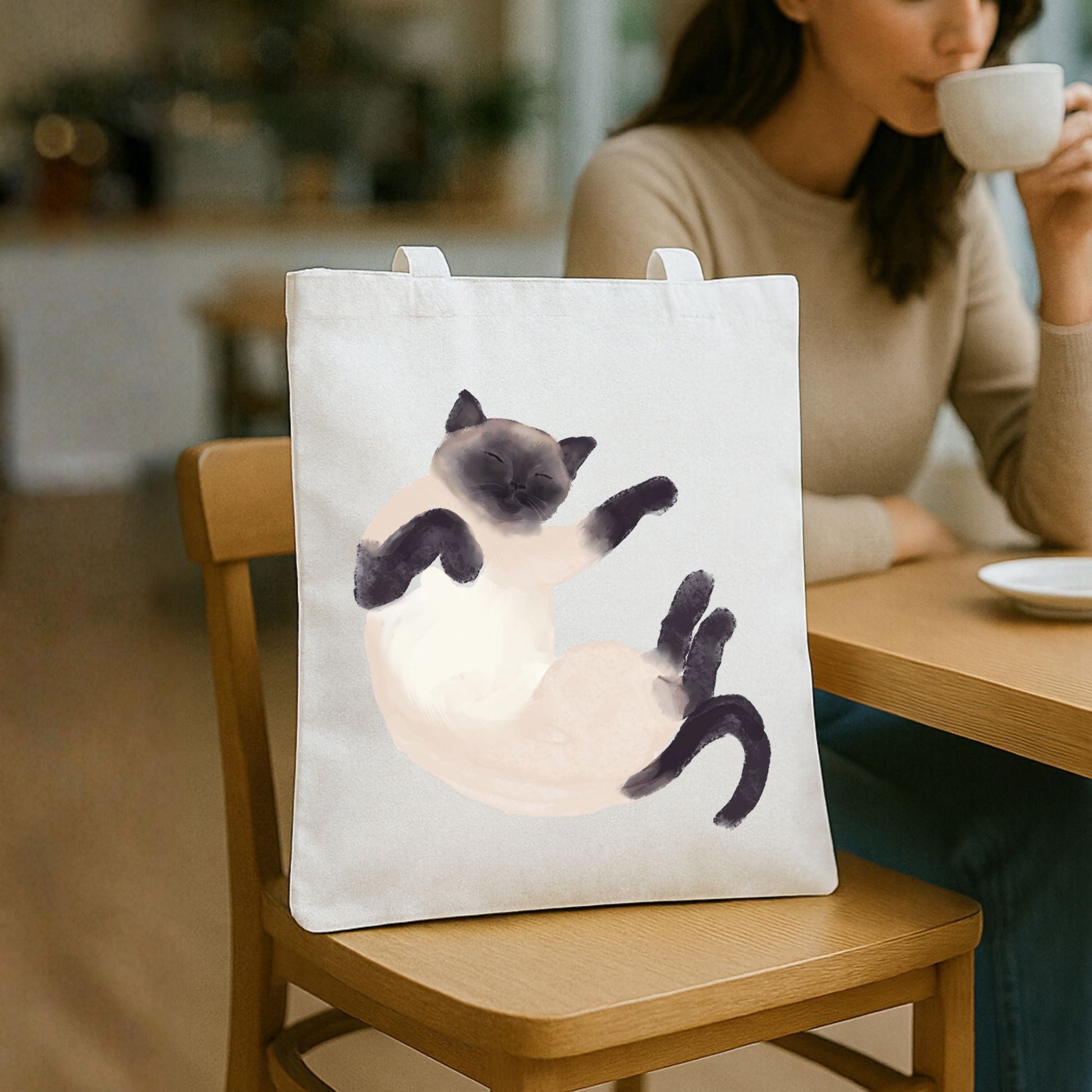 Sleeping Siamese Cat Canvas Tote Bag - MerikaArt
