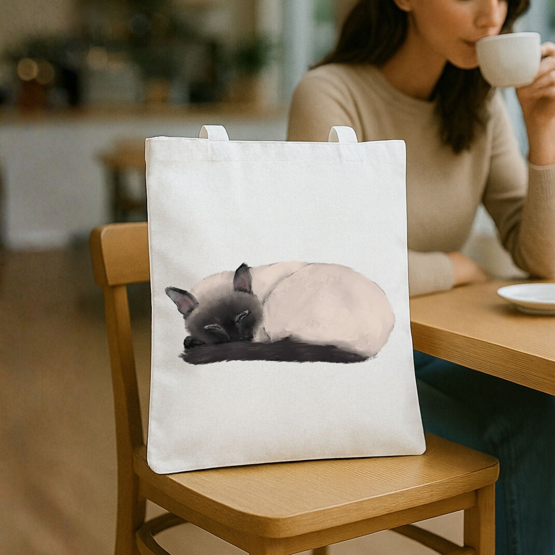 Sleeping Siamese Cat Canvas Tote Bag - MerikaArt