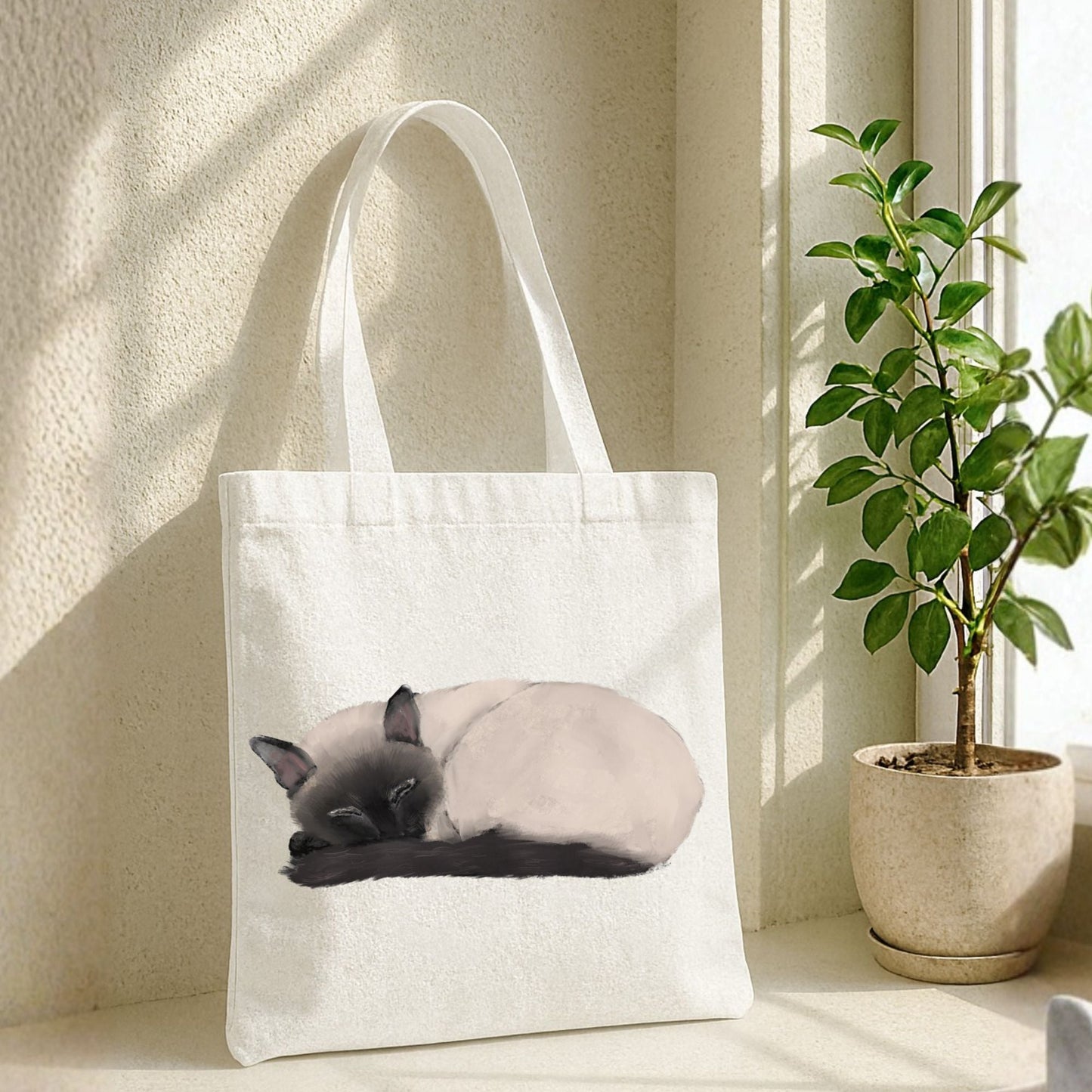 Sleeping Siamese Cat Canvas Tote Bag - MerikaArt