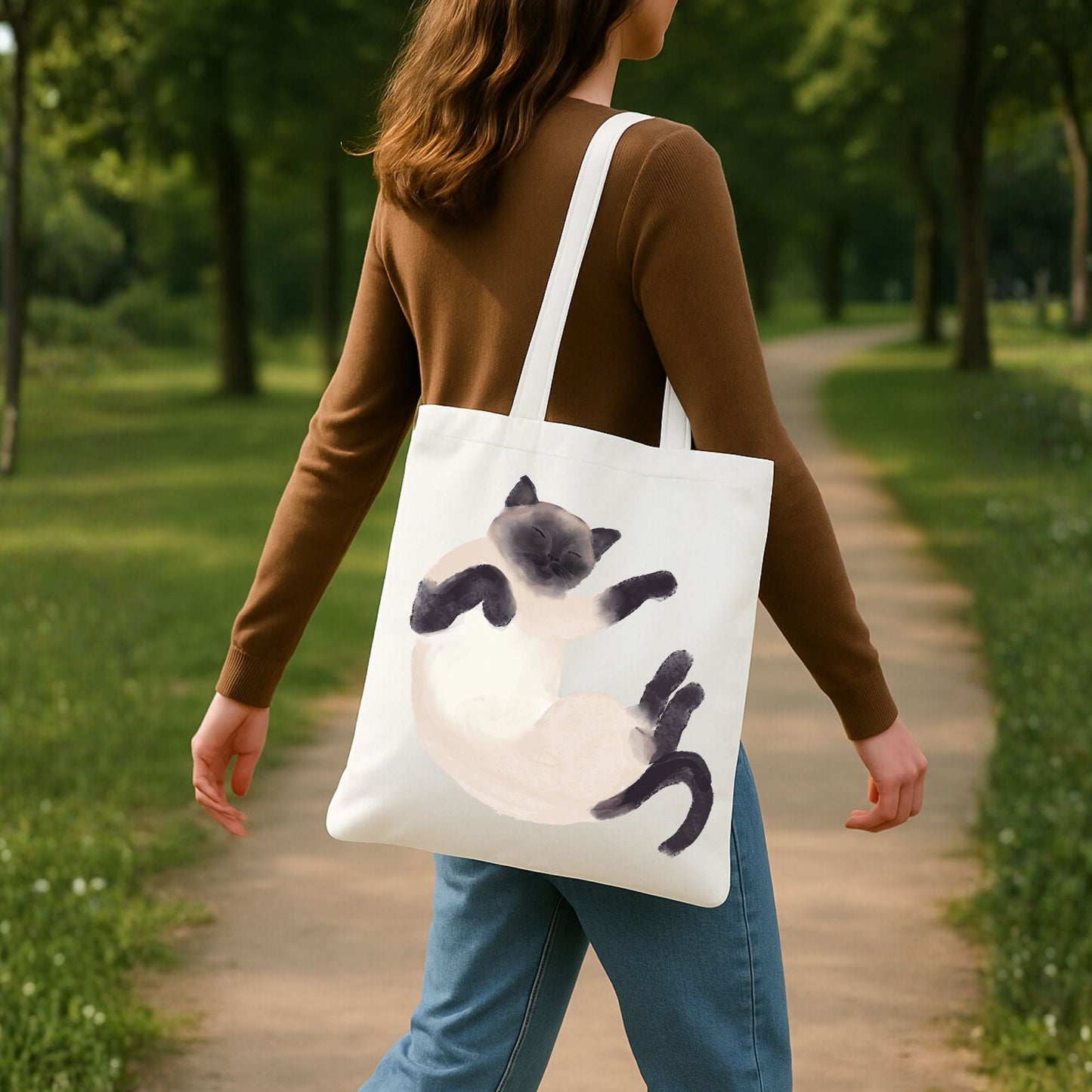 Sleeping Siamese Cat Canvas Tote Bag - MerikaArt