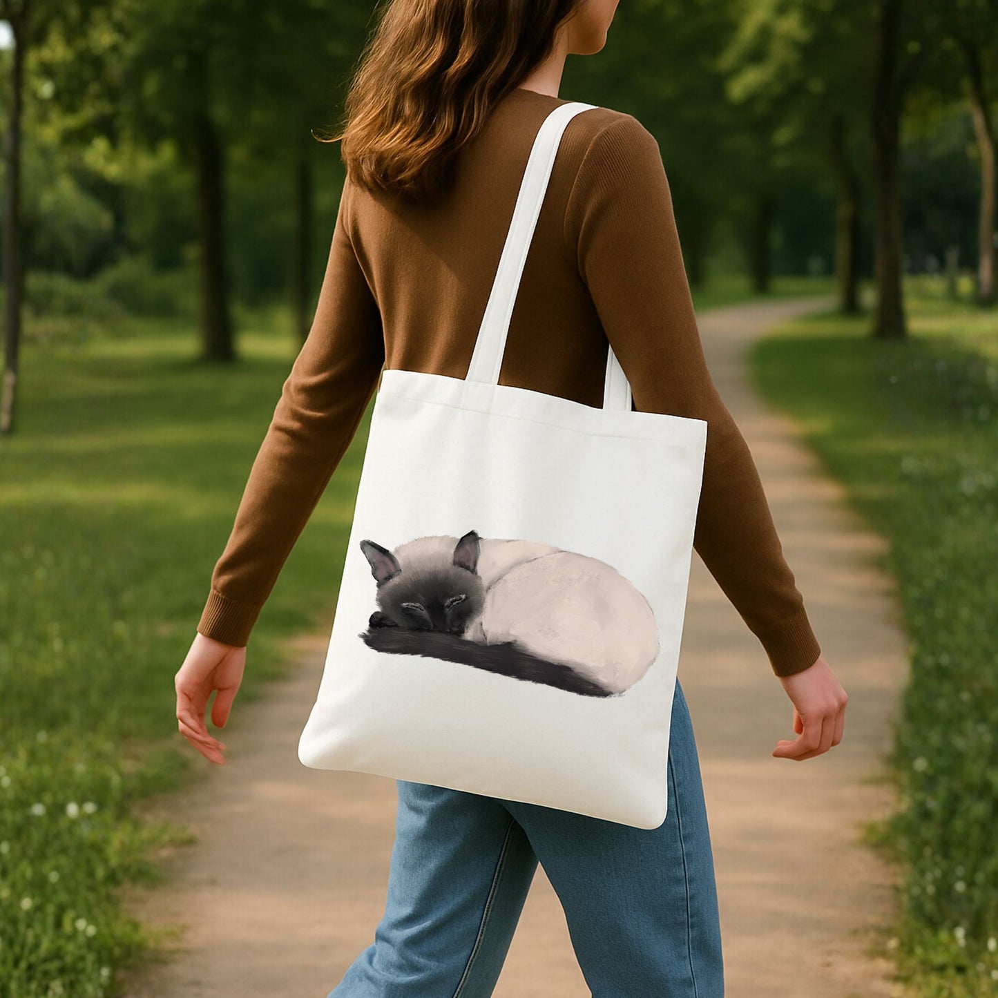 Sleeping Siamese Cat Canvas Tote Bag - MerikaArt