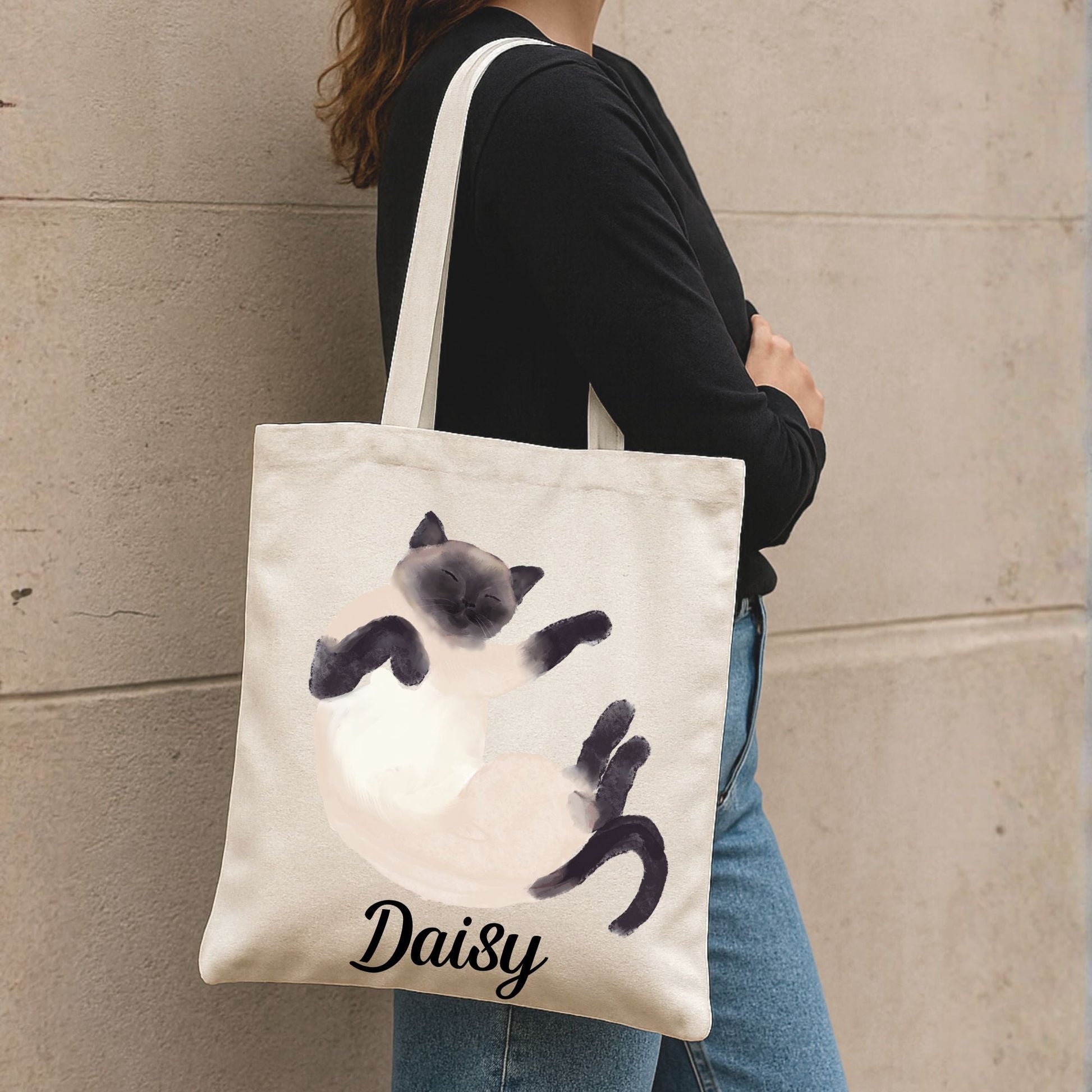 Sleeping Siamese Cat Canvas Tote Bag - MerikaArt