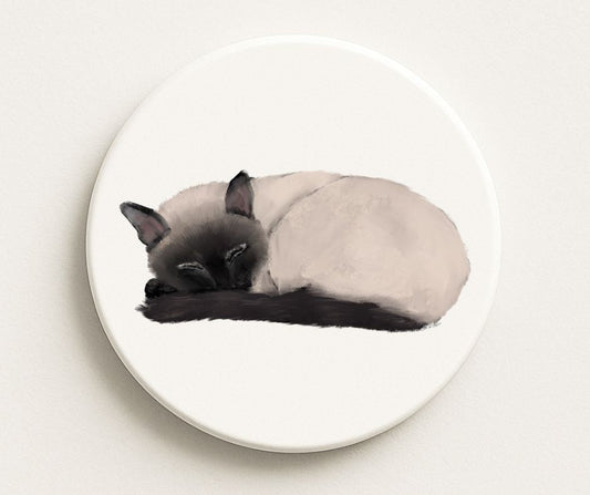 Sleeping Siamese Cat Ceramic Coaster - MerikaArt