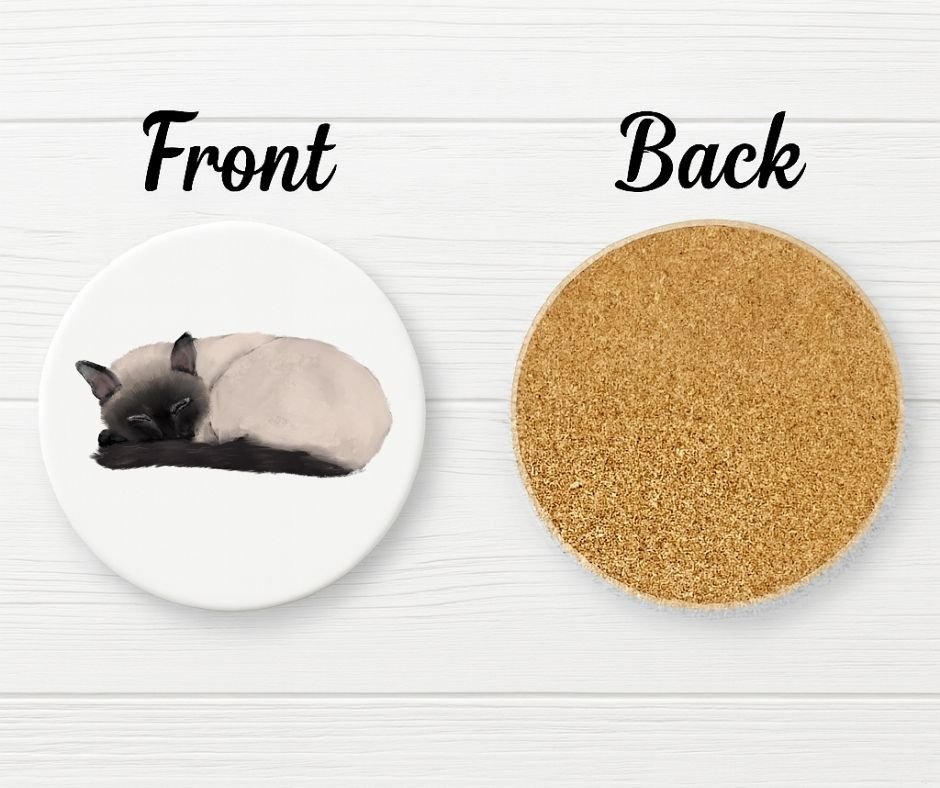 Sleeping Siamese Cat Ceramic Coaster - MerikaArt