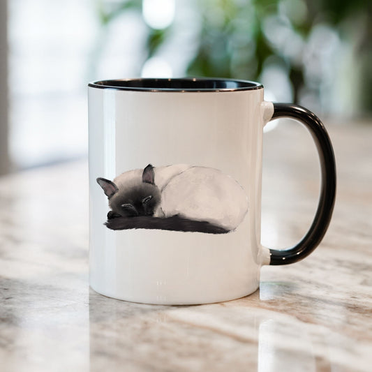 Sleeping Siamese Cat Ceramic Coffee Mug - MerikaArt