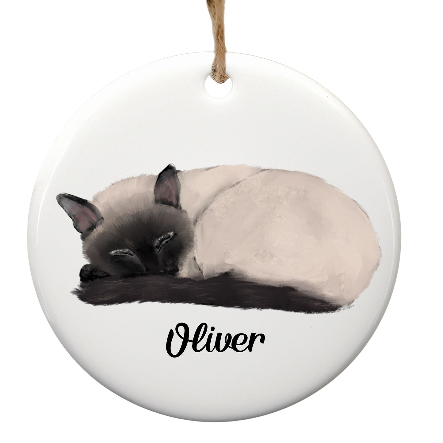 Sleeping Siamese Cat Ceramic Ornament - MerikaArt
